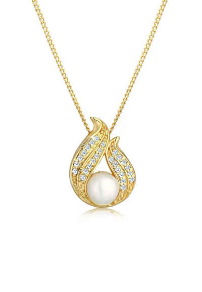 Elli DIAMONDS Collierkettchen »Süsswasserzuchtperle Diamant (0.13ct) 585 Gelbgold«