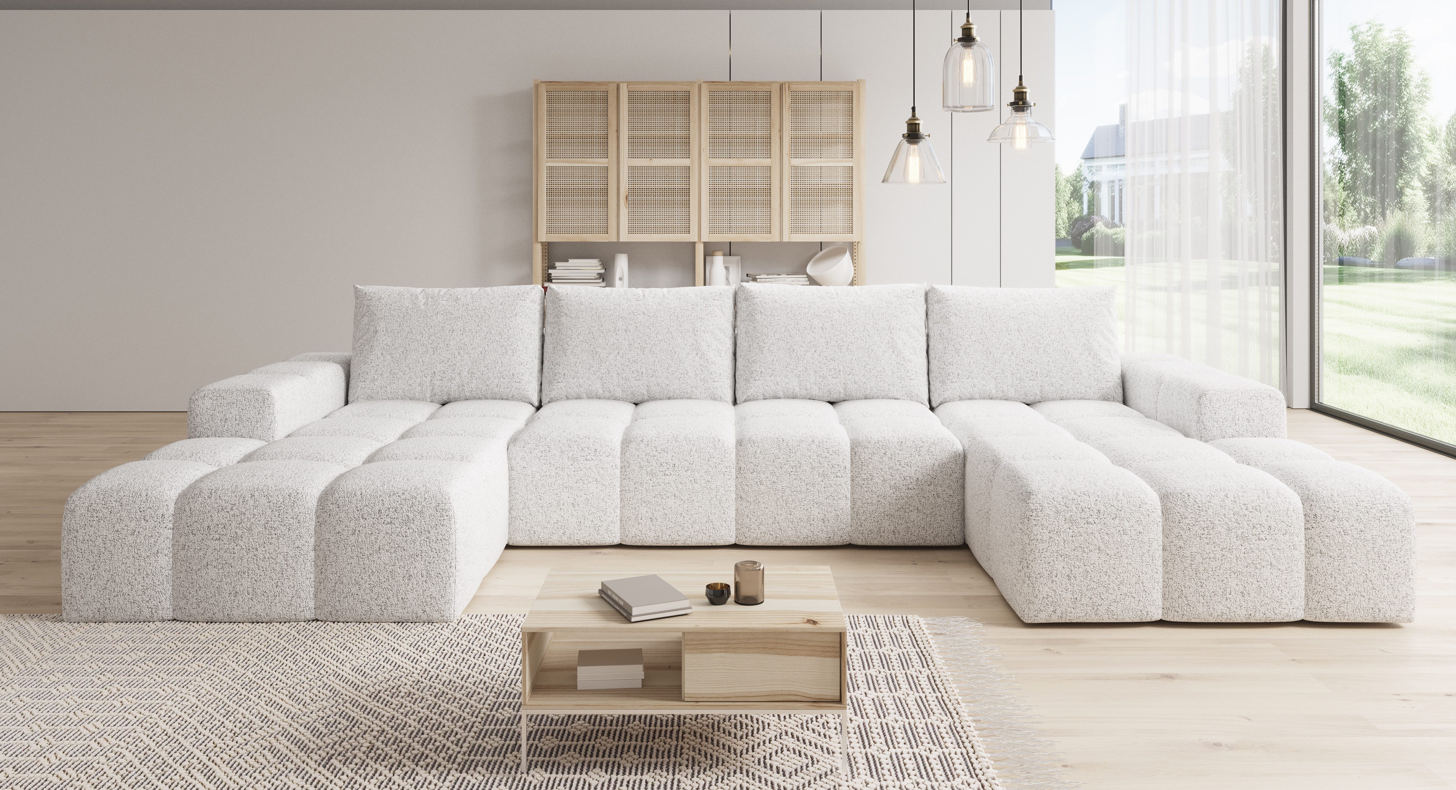 PROMETO Möbel Ecksofa Couch U-Form, Sofa U-Form Teddy-Bouclé, WebStoff -Cento
