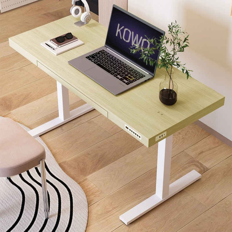 KOWO Schreibtisch Höhenvestellbarer Schreibtisch Elektrisch Tisch Arbeitstisch Bürotisch, 120 x 60 cm Computertisch Höhenverstellbar mit Schubladen, Ladegerät