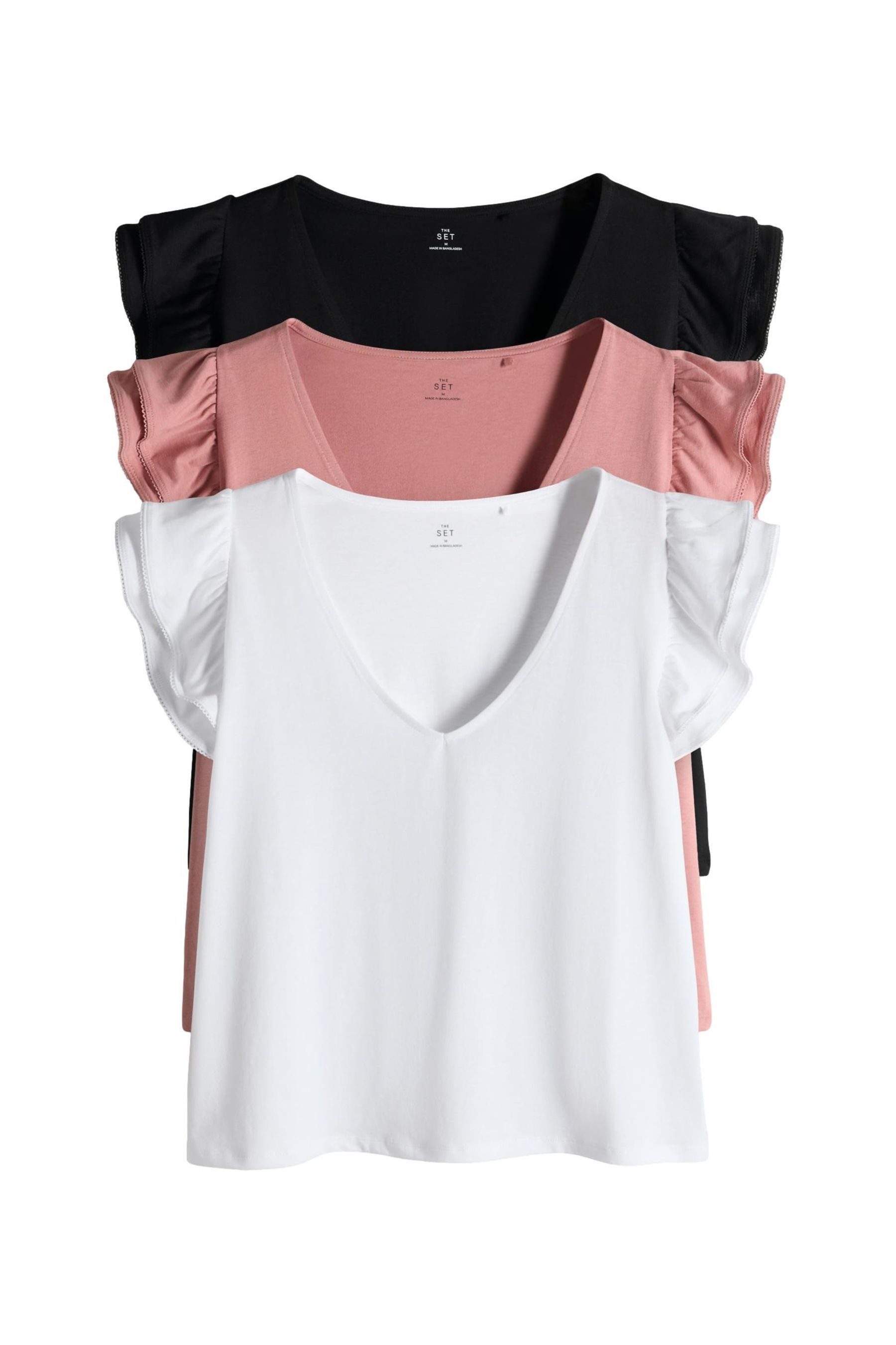 The Set V-Shirt The Set T-Shirts mit Rüschenärmeln, 3er-Pack (3-tlg) günstig online kaufen