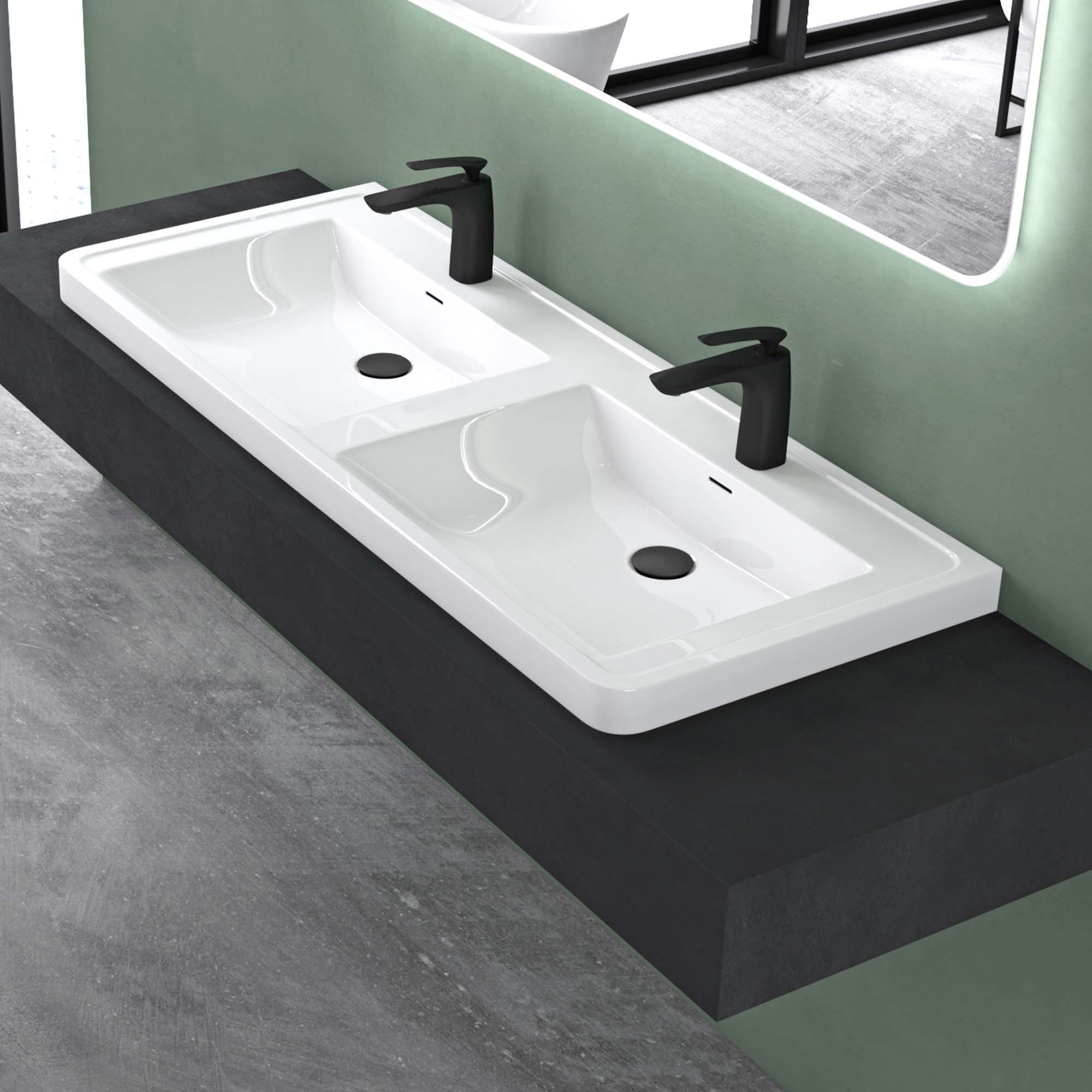 Mai & Mai Aufsatzwaschbecken Doppelwaschbecken 2 Becken Mineralguss eckig 120 x 48 x 15 cm Col08