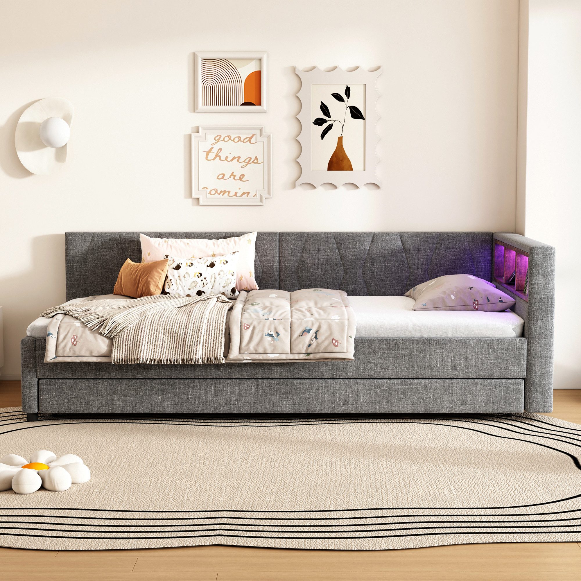 Flieks Daybett, LED Polsterbett Schlafsofa 90x200cm & Ausziehbett 90x190cm günstig online kaufen