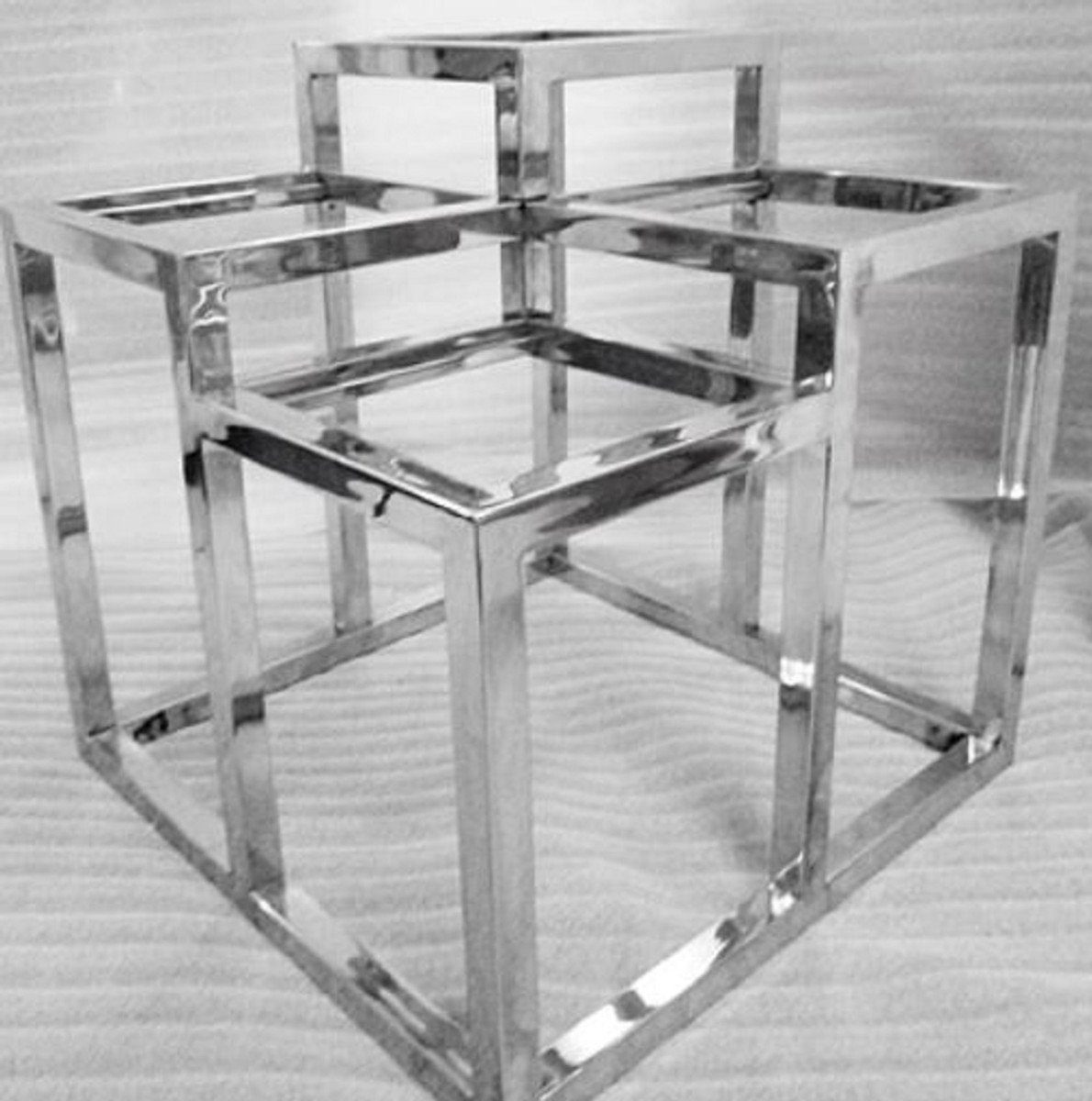 x Casa Beistelltisch - 60 Edelstahl H. 62 cm Silber x Padrino Designermöbel Beistelltisch 60 Glasplatten mit Luxus