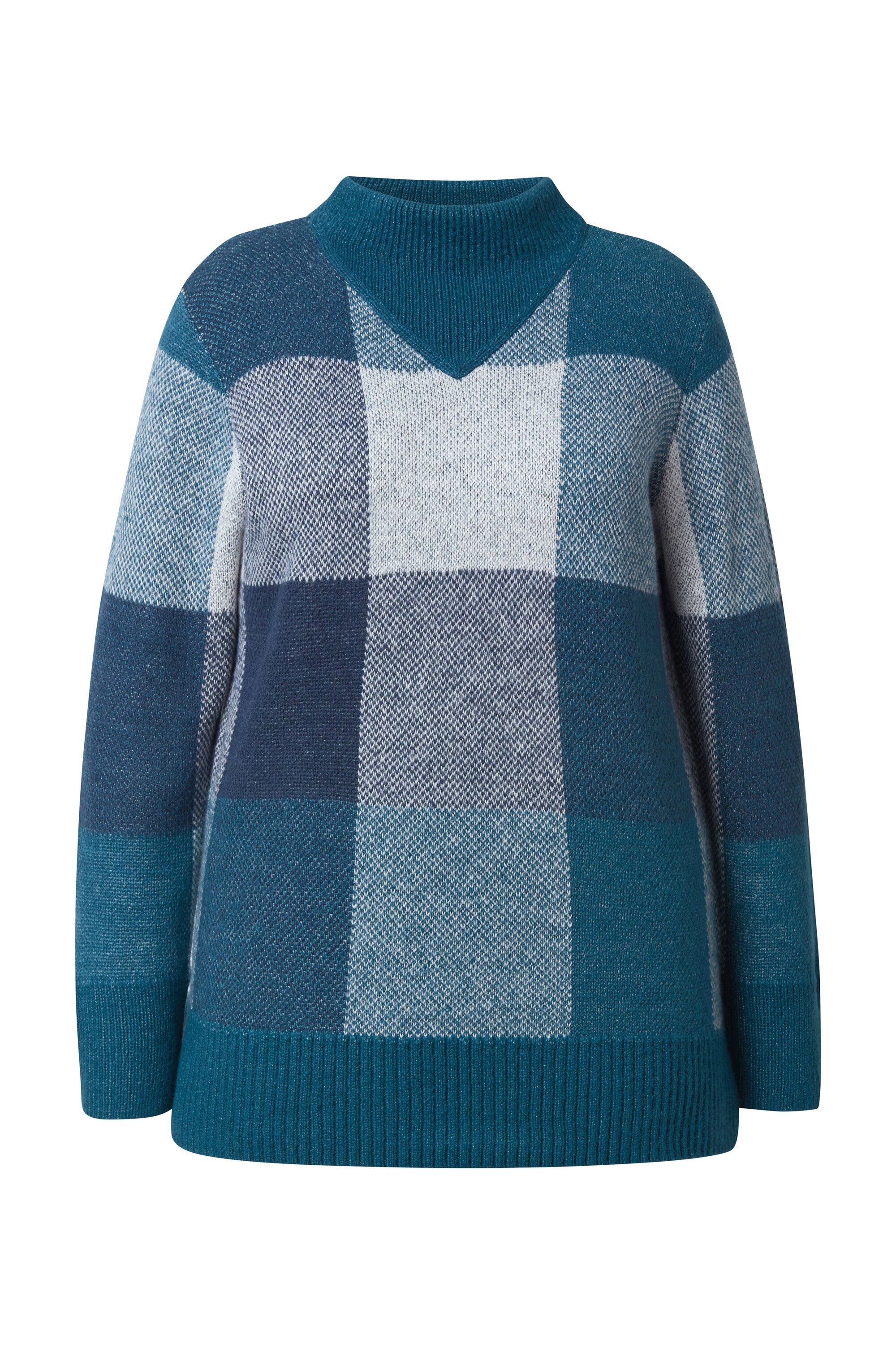 Ulla Popken Strickpullover Pullover Karomuster Stehkragen Langarm günstig online kaufen