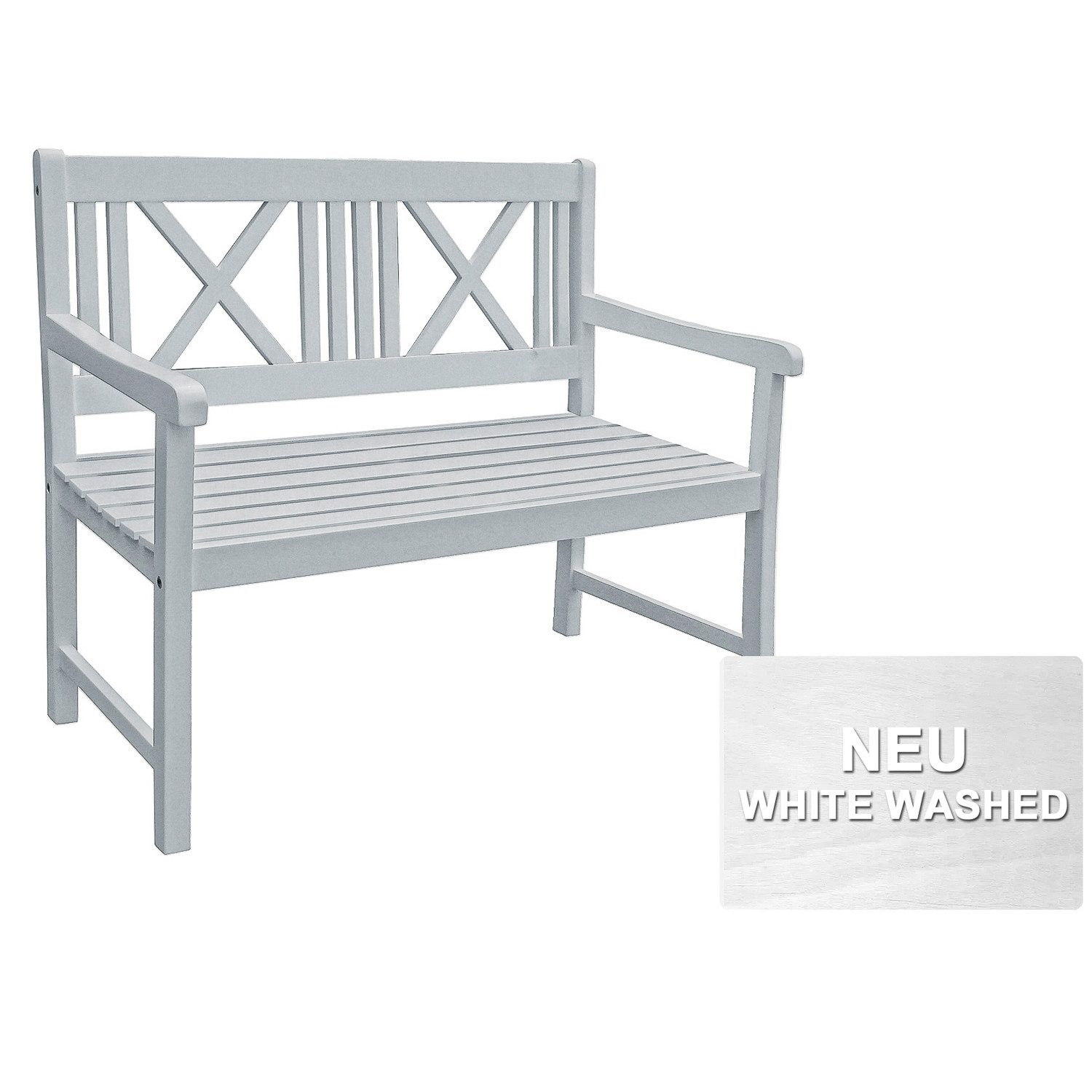 Home4Living Gartenbank Holzbank 2-Sitzer white washed Eukalyptus Sitzbank Bank, Dekorativ