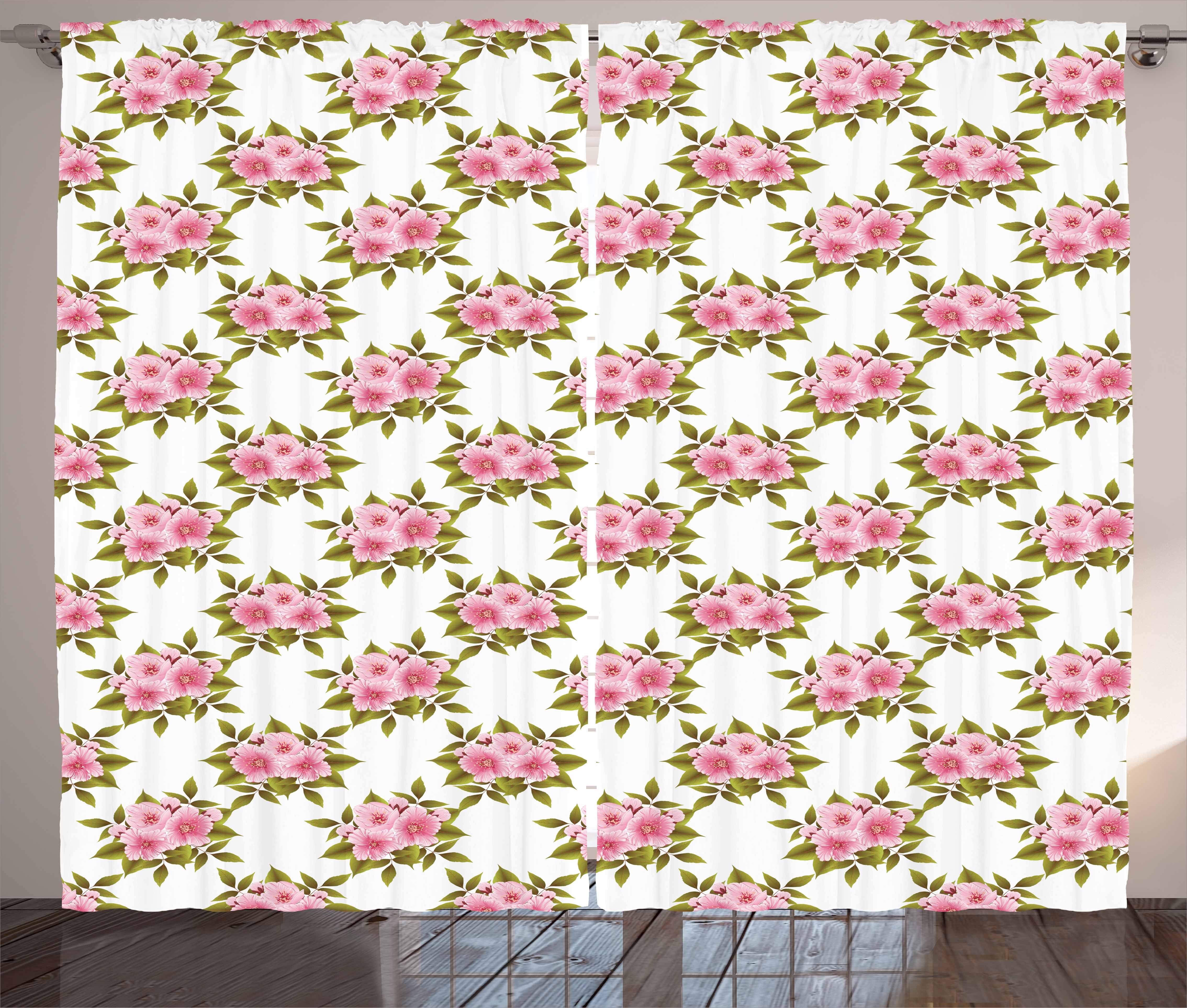 Gardine Schlafzimmer Kräuselband Vorhang mit Schlaufen und Haken, Abakuhaus, japanisch Blühender Sakura Blumen