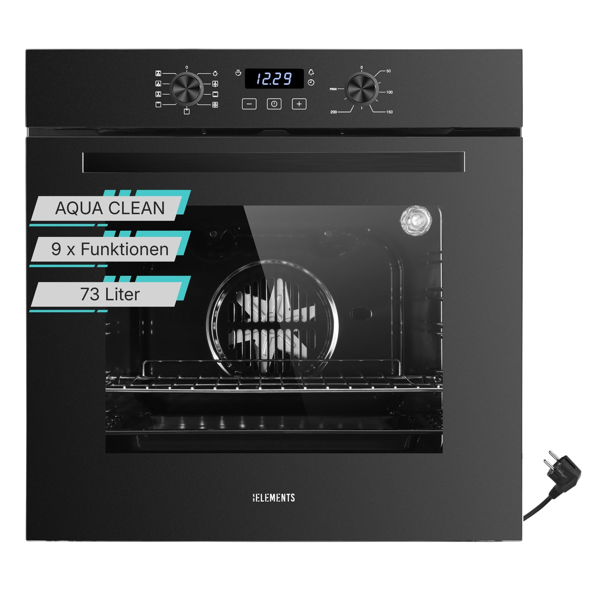 KB Elements Einbaubackofen 73 Liter, 60 cm Breit, AQUA CLEAN, Aqua Clean, Circle Fan Heater, Wide-Screen-Window