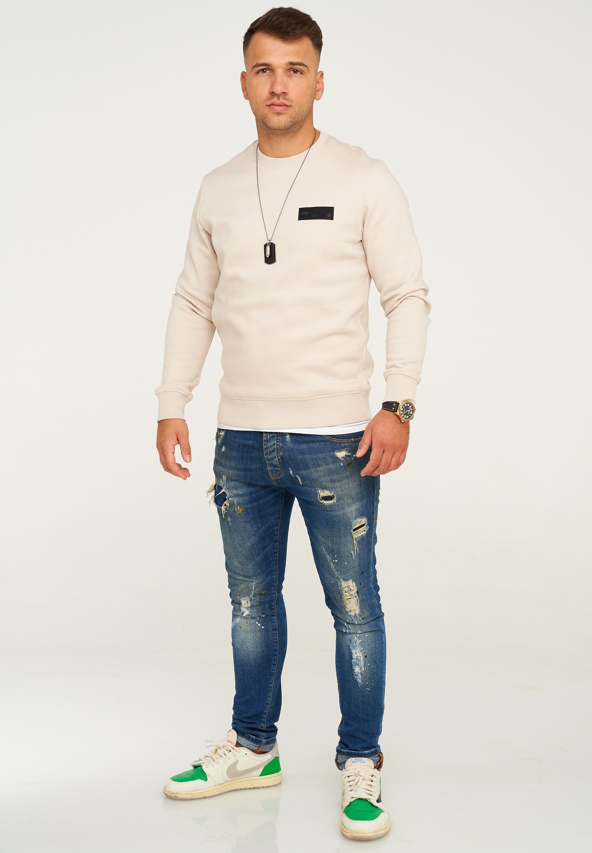 Jack & Jones Sweatshirt POPS SWEAT CREW NECK Sweatpullover Casual Basic Shirt Unifarben Baumwollmischung