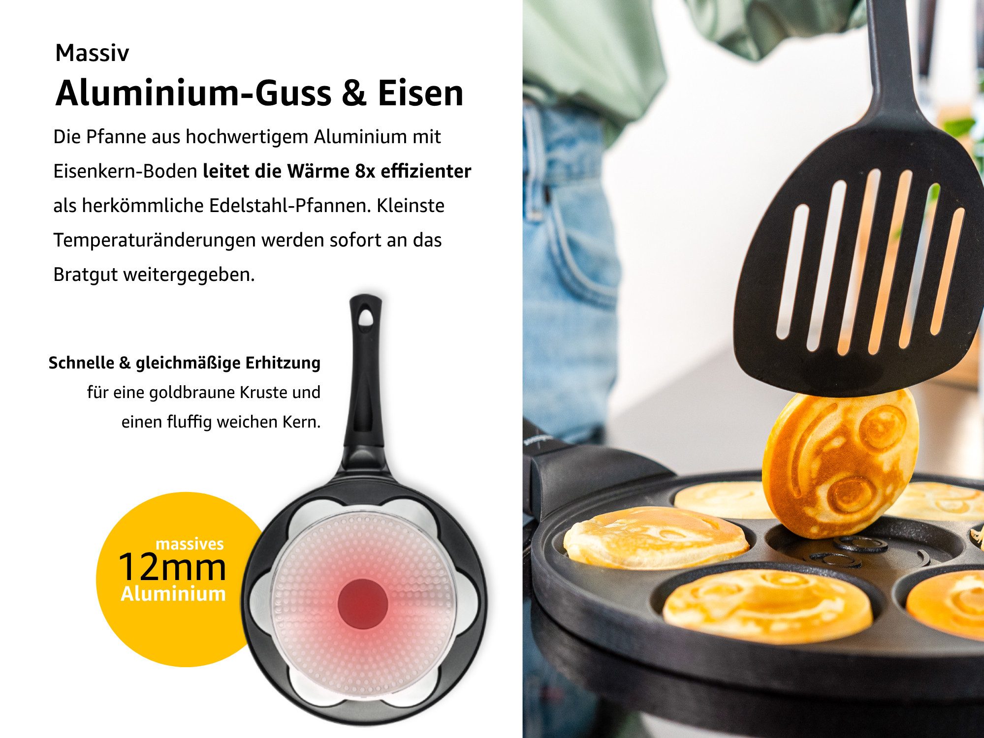 endusor Crêpepfanne Pancake Pfanne ⌀26cm mit 7 Smiley Motiven für Kinder, Aluminiumguss (Alle Herdarten inkl. Induktion, Ø 26cm Bratpfanne), modernster Antihaft – Bild 5 von 5