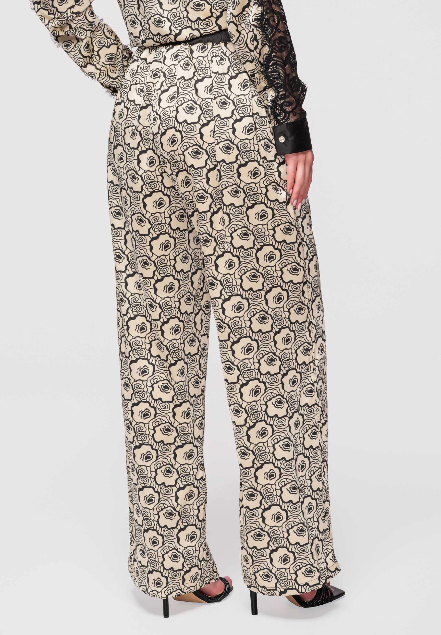 OMBRE Palazzohose Damen Palazzo-Hose Weites Bein Allover-Druck Beige S/M (kein Set, 1-tlg) Allover-Druck