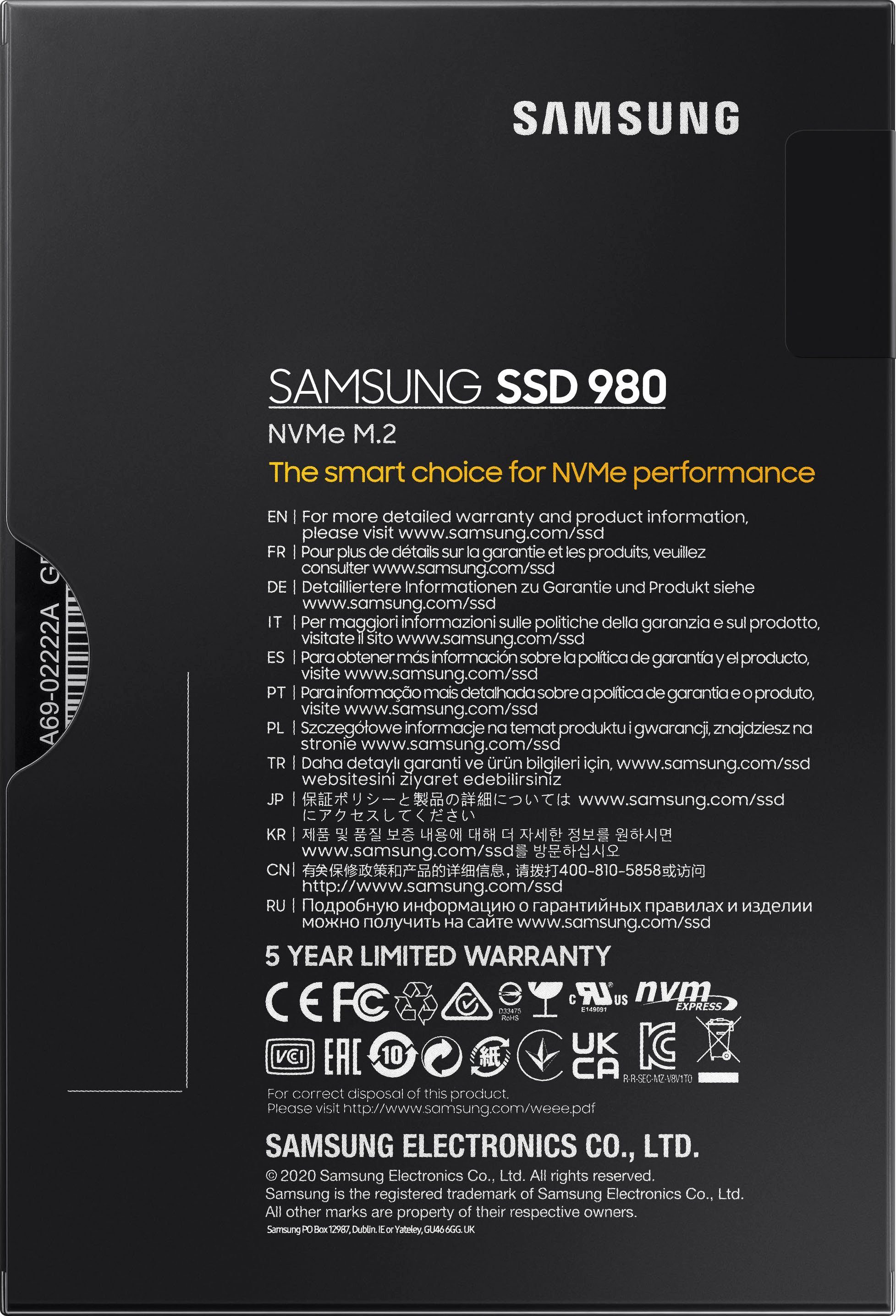 Samsung SSD 980 interne SSD 3100 MB/S Lesegeschwindigkeit, 2600 Schreibgeschwindigkeit, (500 GB) NVMe MB/S