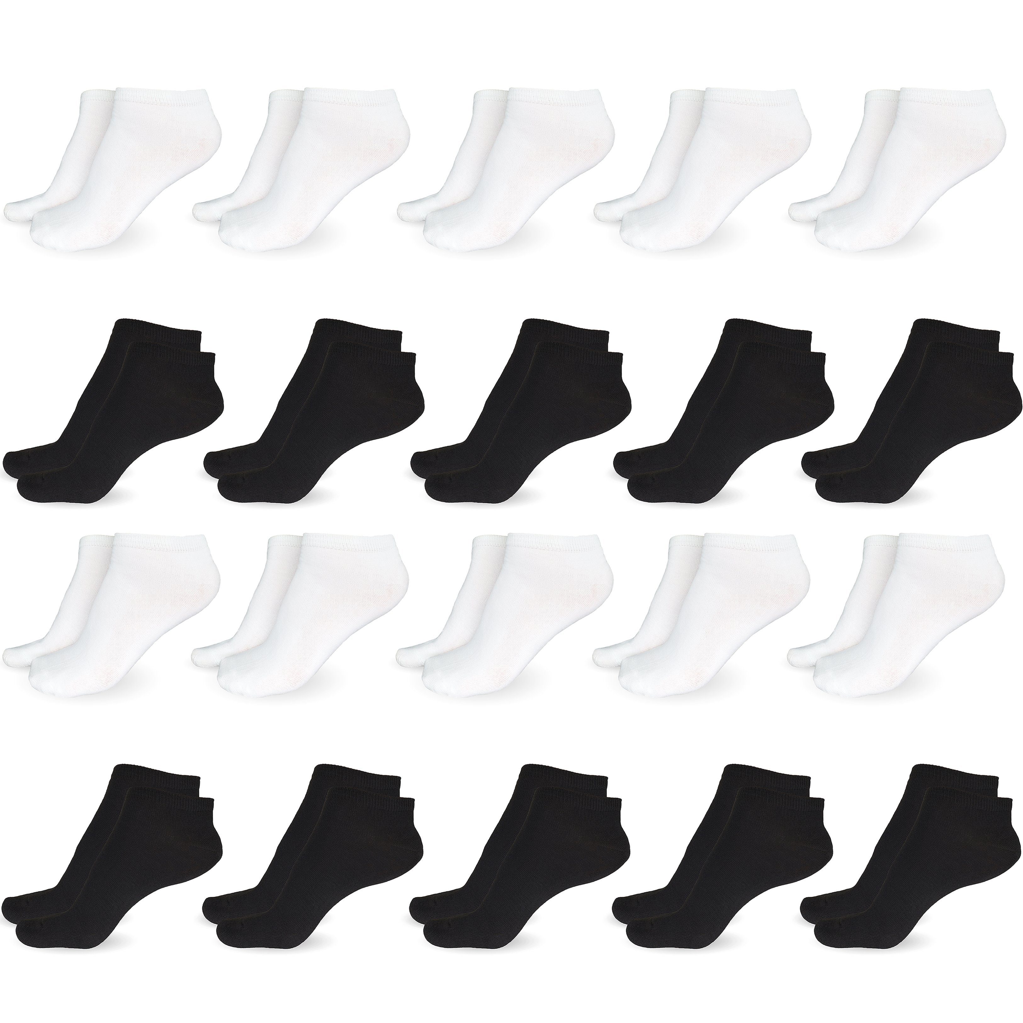 SO.I Freizeitsocken Sneaker Socken Damen & Herren aus Baumwolle (Größen 35-46, 5-20 Paar) atmungsaktive Unisex Socken 10x Schwarz + 10x Weiß