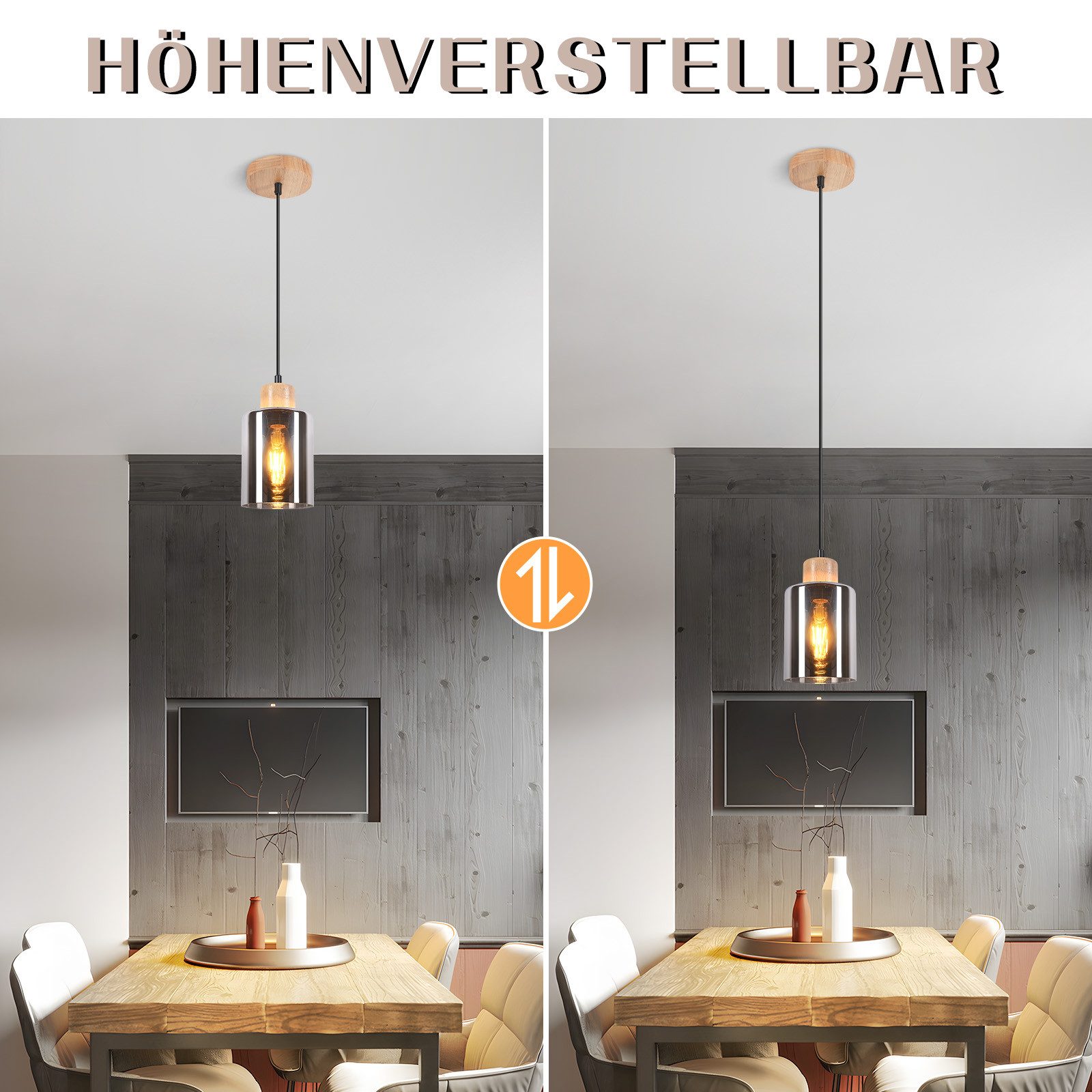 Nettlife Pendelleuchte Holz esstisch Vintage 1/3/4 flammig E27 Esszimmerlam günstig online kaufen