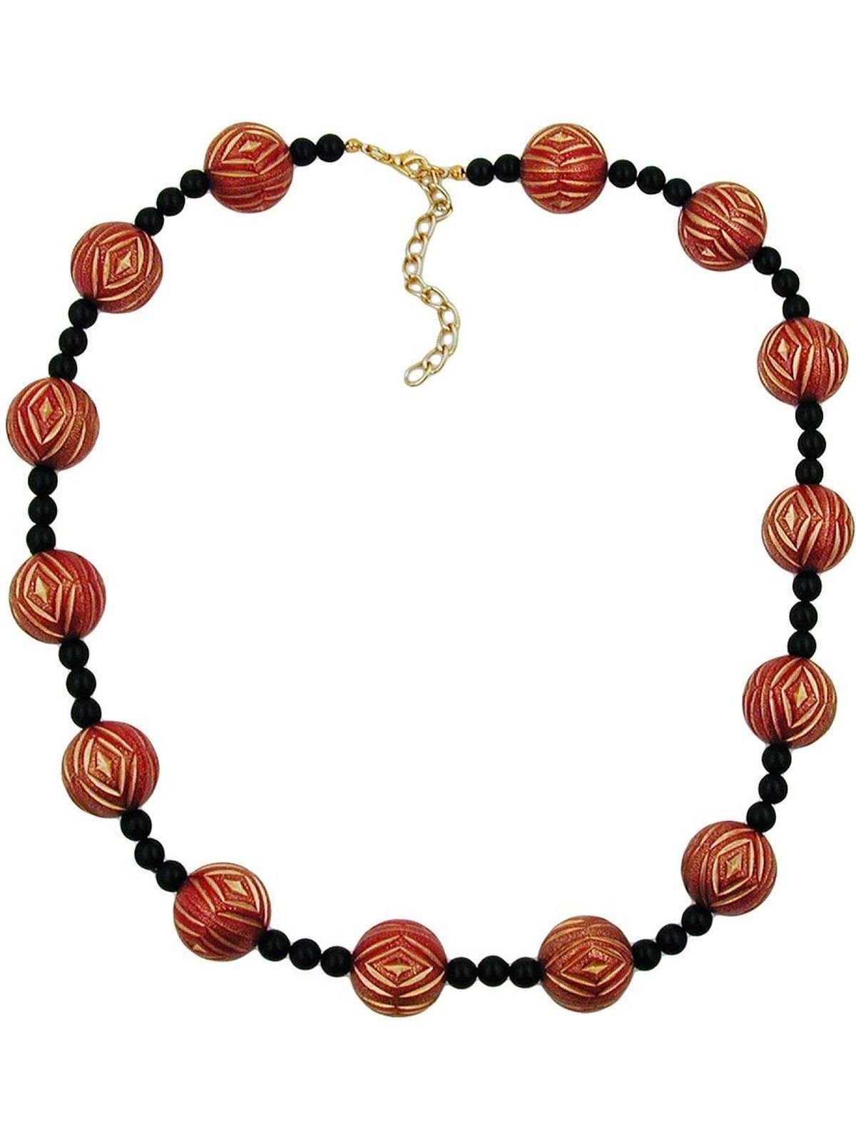 Gallay Perlenkette Kette Schmuckperle schwarz (1-tlg) rot-goldfarben