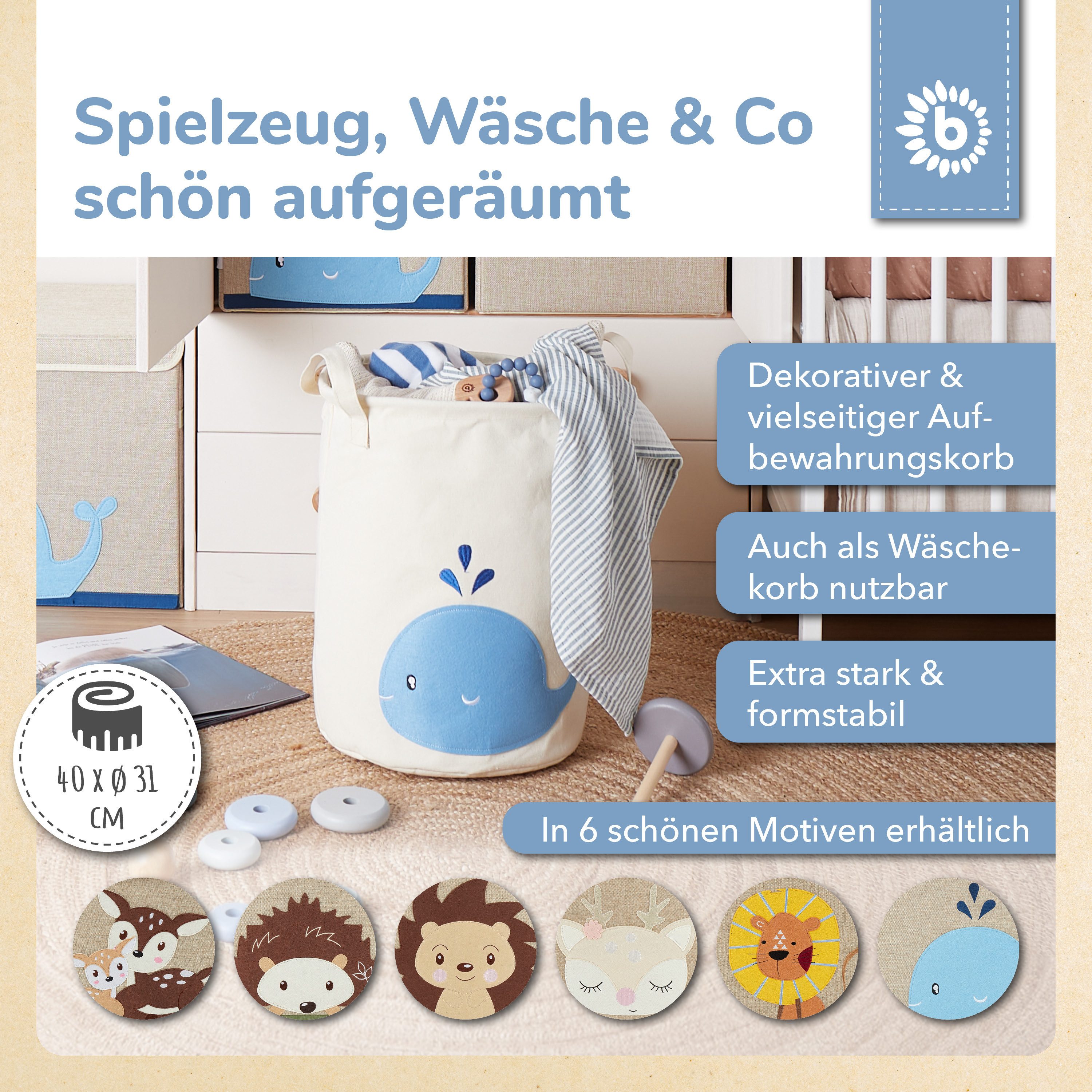 BIECO Wäschetasche Wäschekorb Baby Aufbewahrungskorb Kinder Baumwolle Wasse günstig online kaufen
