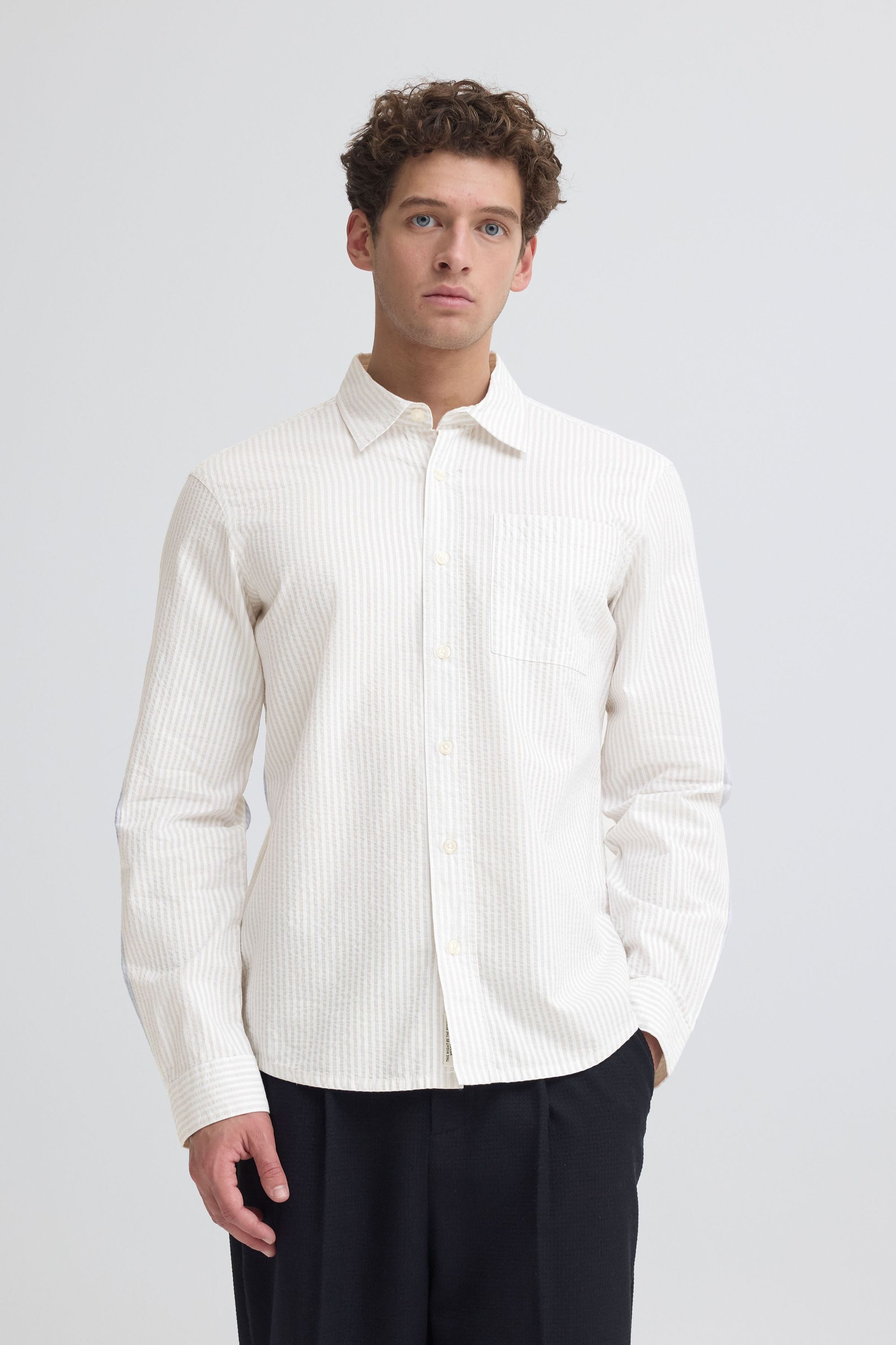 Casual Friday Langarmhemd CFJaevon Gestreiftes Seersucker Hemd mit Brusttasche - Relaxed Fit