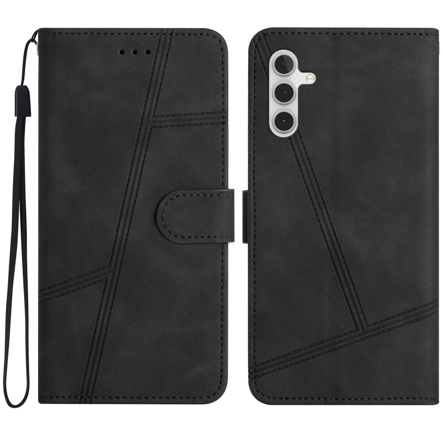 CLM-Tech Handytasche Hülle für Samsung Galaxy A13 5G Tasche aus Kunstleder Etui (1x Samsung Galaxy A13 5G Wallet Case Cover Handyhülle), Kartenfächer, Standfunktion, Magnetverschluss schwarz