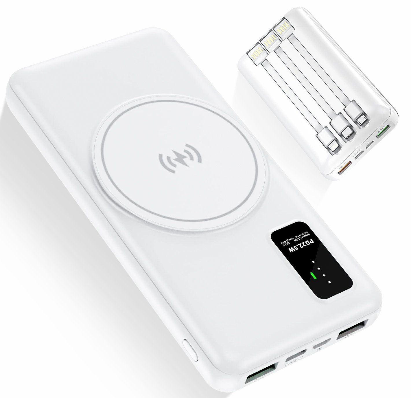 JOEAIS Wireless PowerBank 20000mAh Externe HandyAkkus Batterie USB C Type C Powerbank, 3 Kabel 22.5W Ladegerät Kompatibel