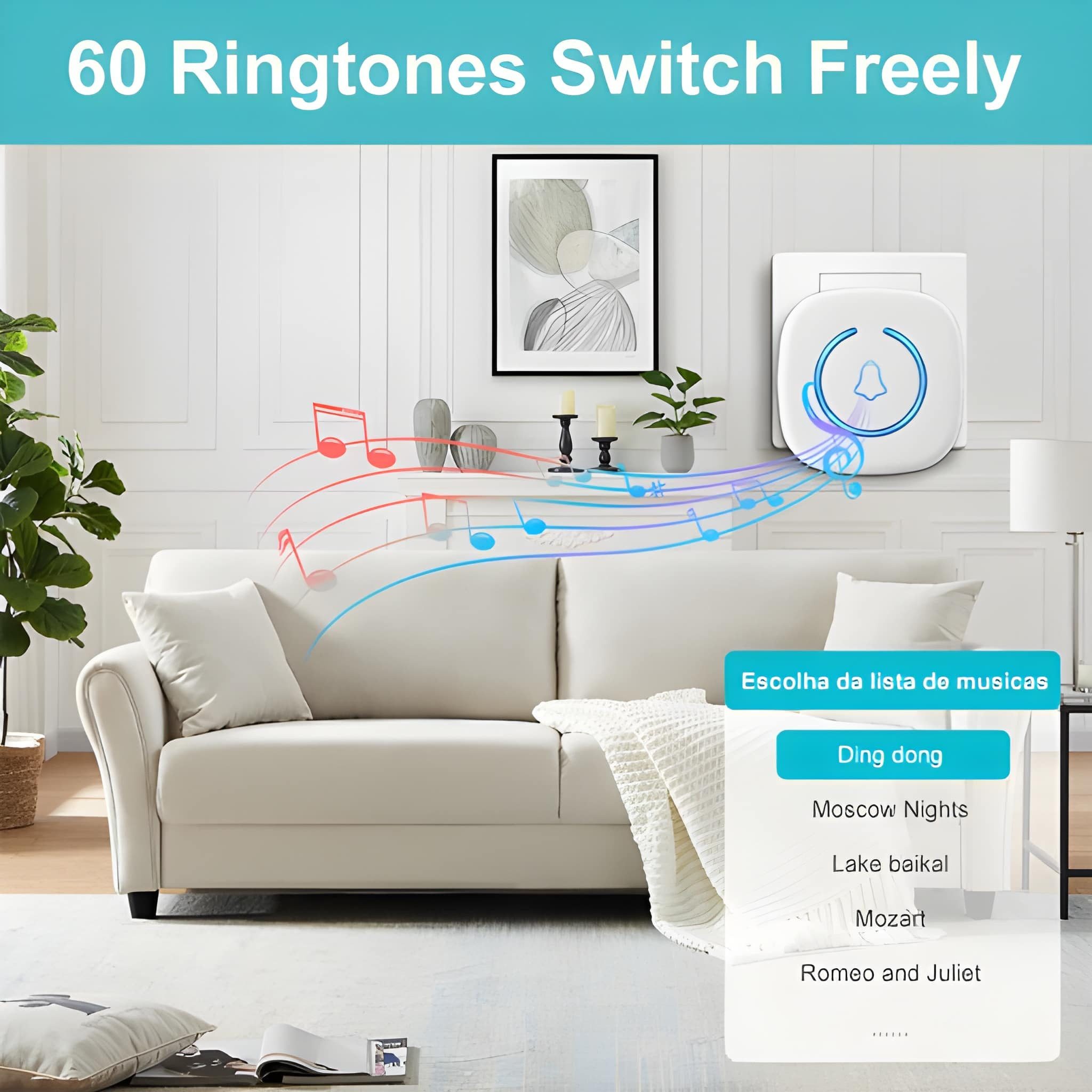 Athlix Smart Home Türklingel Intelligente Türklingel Kabellos mit 60 Klingeltönen Tür Klingel (Tür, 300m Reichweite, 3 Jahre Batterielaufzeit)