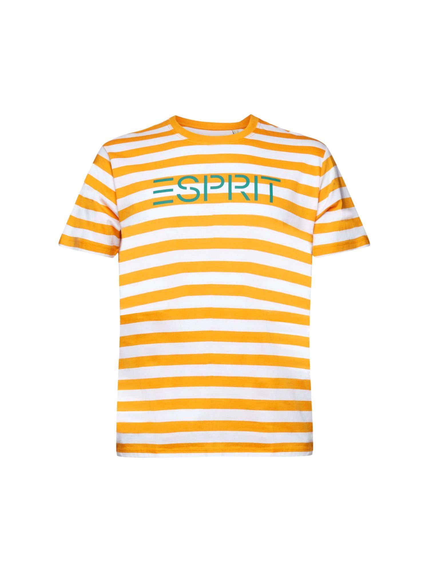 Esprit T-Shirt Gestreiftes Baumwoll-T-Shirt (1-tlg) ORANGE