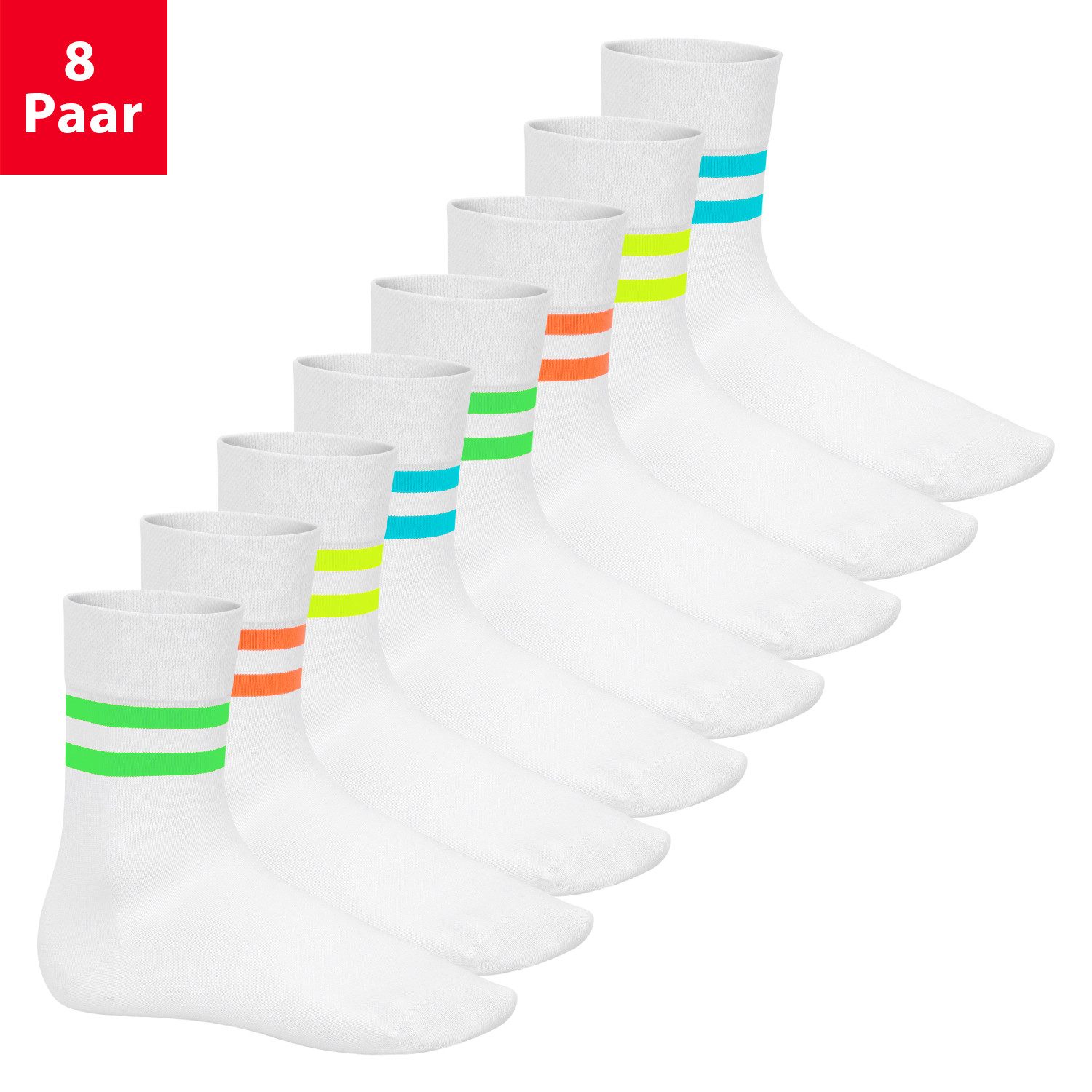 Basicsocken Herren & Damen Baumwollsocken (8 Paar) Socken im Neon Look