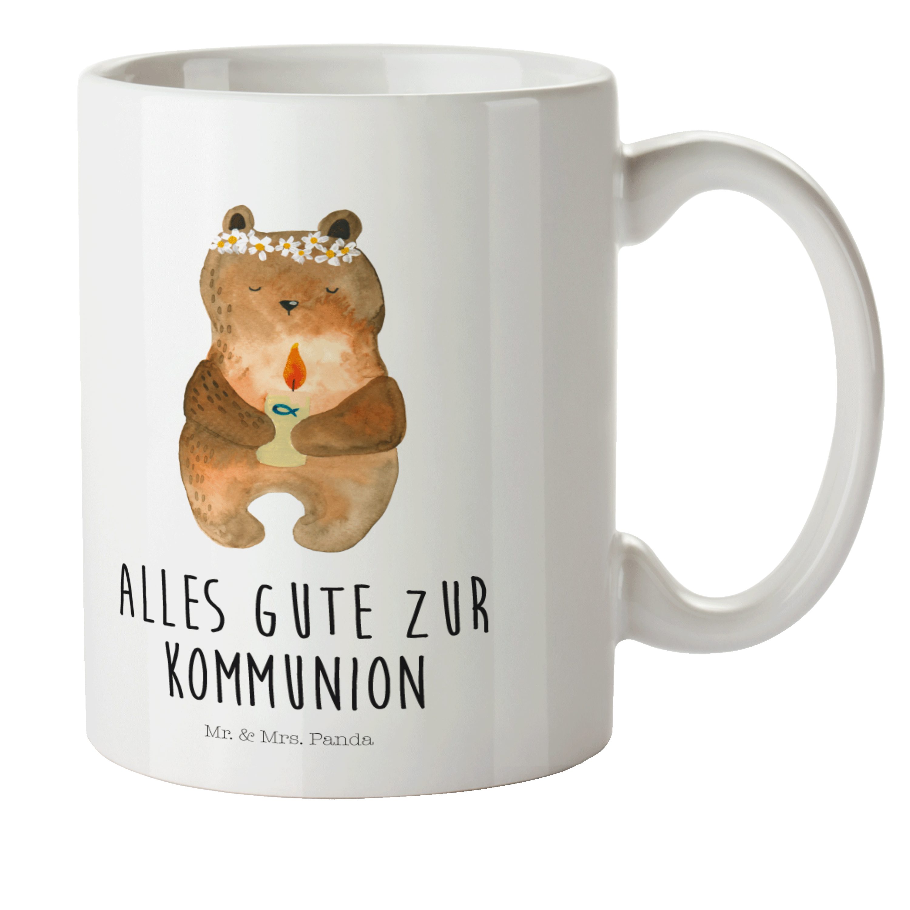 Mr. & Mrs. Panda Kinderbecher Kommunion-Bär - Weiß - Geschenk, Reisetasse, Taufkerze, Kunststoffges, Kunststoff