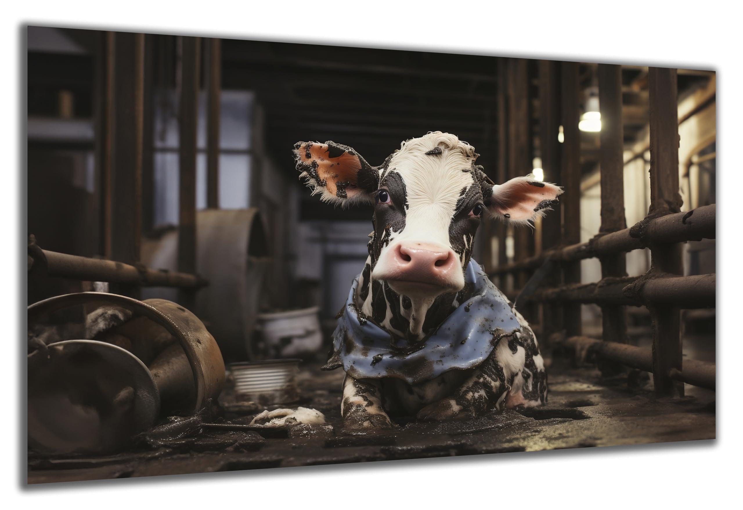 DARO Design Wandbild Rinder Wandbilder Wand Deko Bilder Geschenk Natur Leinwandbild, (Kalb im Stall liegend - Bild klein Wohnzimmer Schlafzimmer Büro Flur Esszimmer Einteilig Querformat Fotodruck Rinder), 30x20 cm