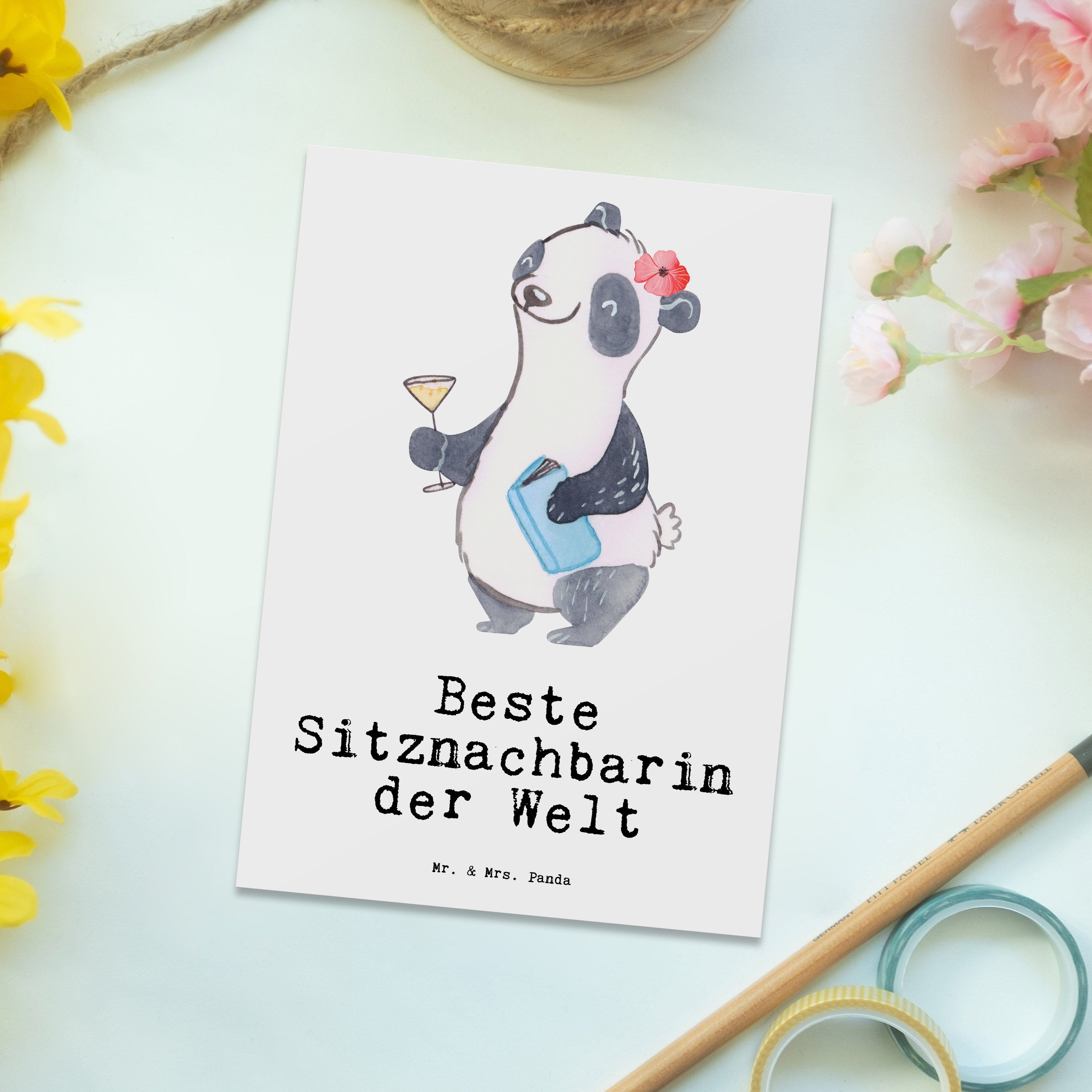 Mr. & - Geburtstagskart Mrs. Welt Postkarte Weiß - Panda der Geschenk, Panda Beste Sitznachbarin