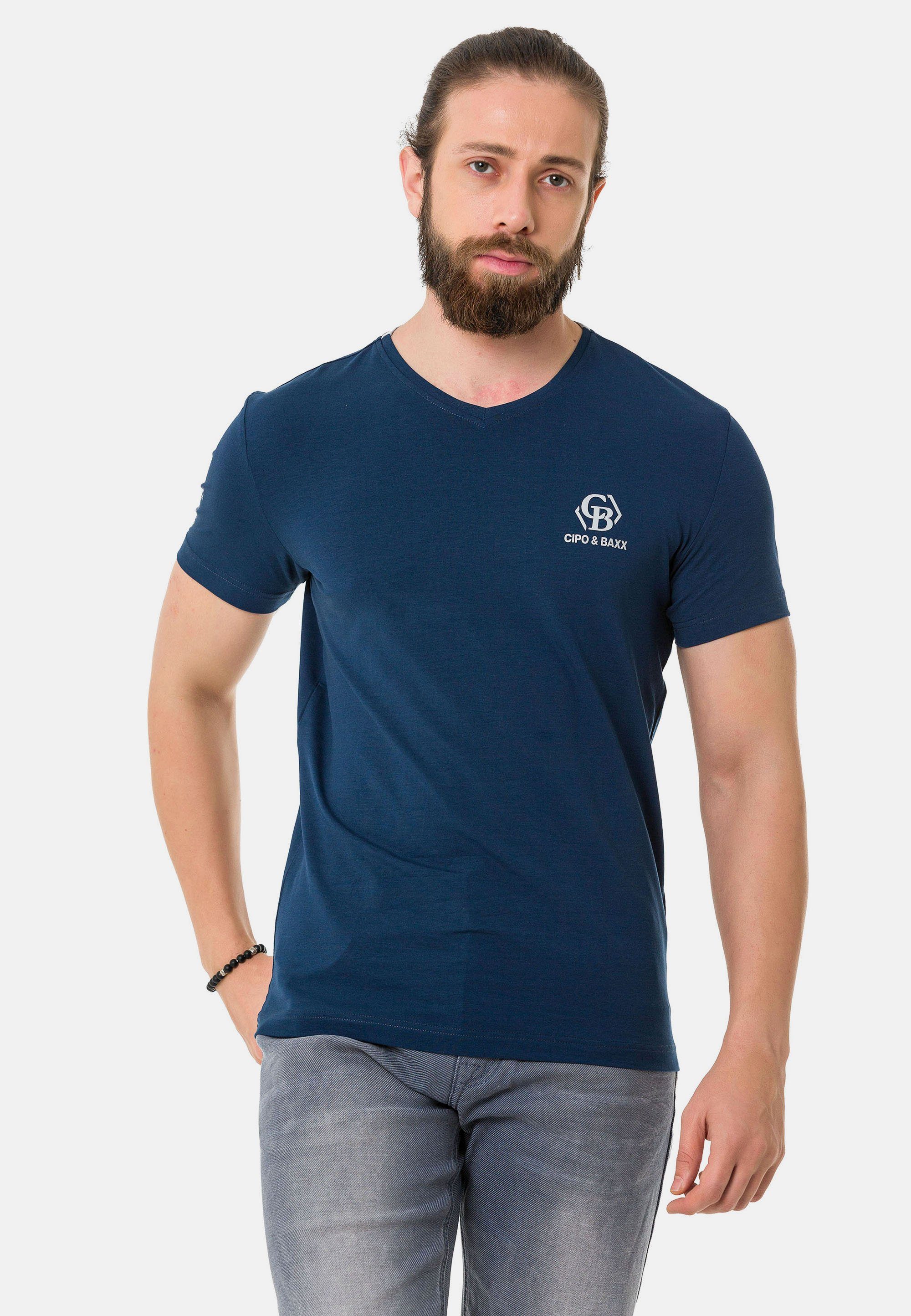 Cipo & Baxx T-Shirt mit Markenlogos dezenten blau