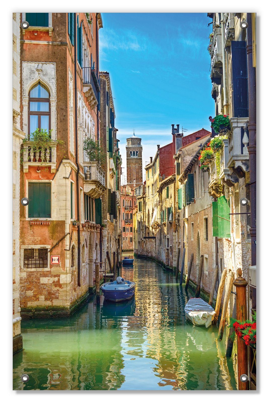 Sonnenschutz Urlaub in Venedig Kanal zwischen bunten Häusern, Wallario, blickdicht, mit Saugnäpfen, wiederablösbar und wiederverwendbar | Fensterfolien