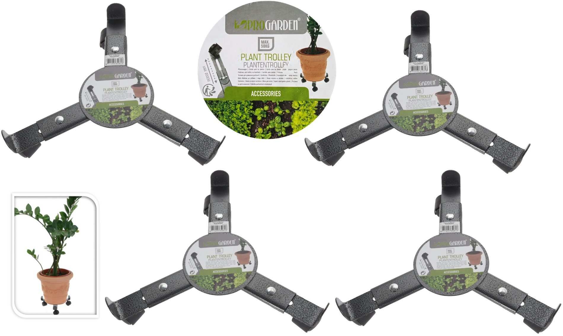 Progarden Pflanzenroller Pflanzenwagen Blumenroller Metall max. 50 KG Ø 4er Set, (Set, 4-St., Packung), 360° Rollen, Blumenroller, Rollbrett, Metall, bis 50 kg