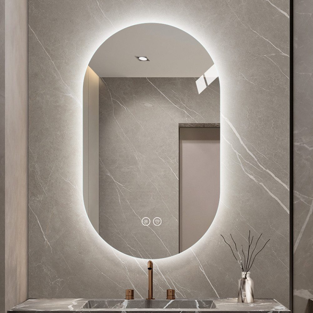BBWL LED-Lichtspiegel wandmontiert Touch Anti-Beschlag dimmbar 3 Lichtfarben Smart Spiegel, LED Badezimmerspiegel Glas Metall