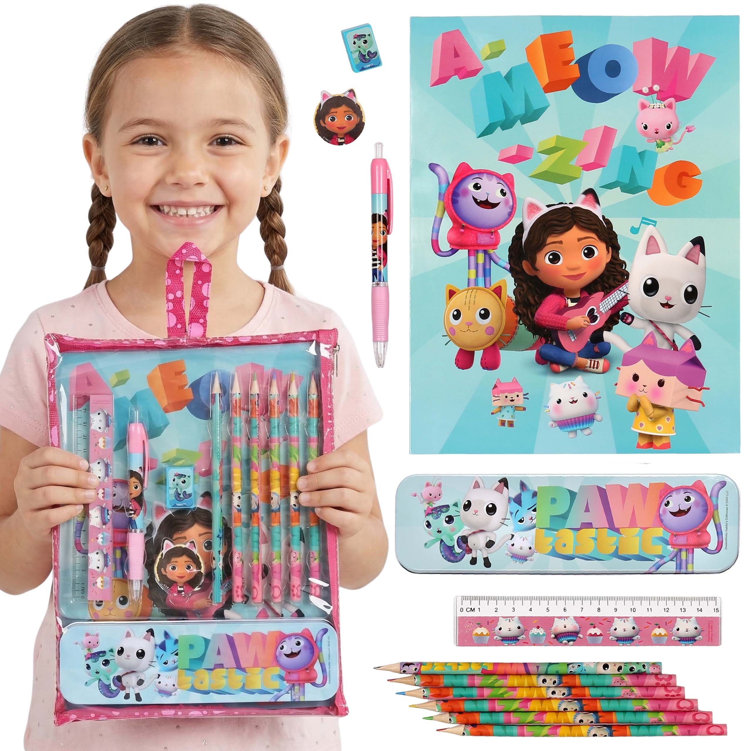 Sarcia.eu Federmäppchen Gabby’s Dollhouse Schulset Mädchen, Schreibwaren-Set Zubehör