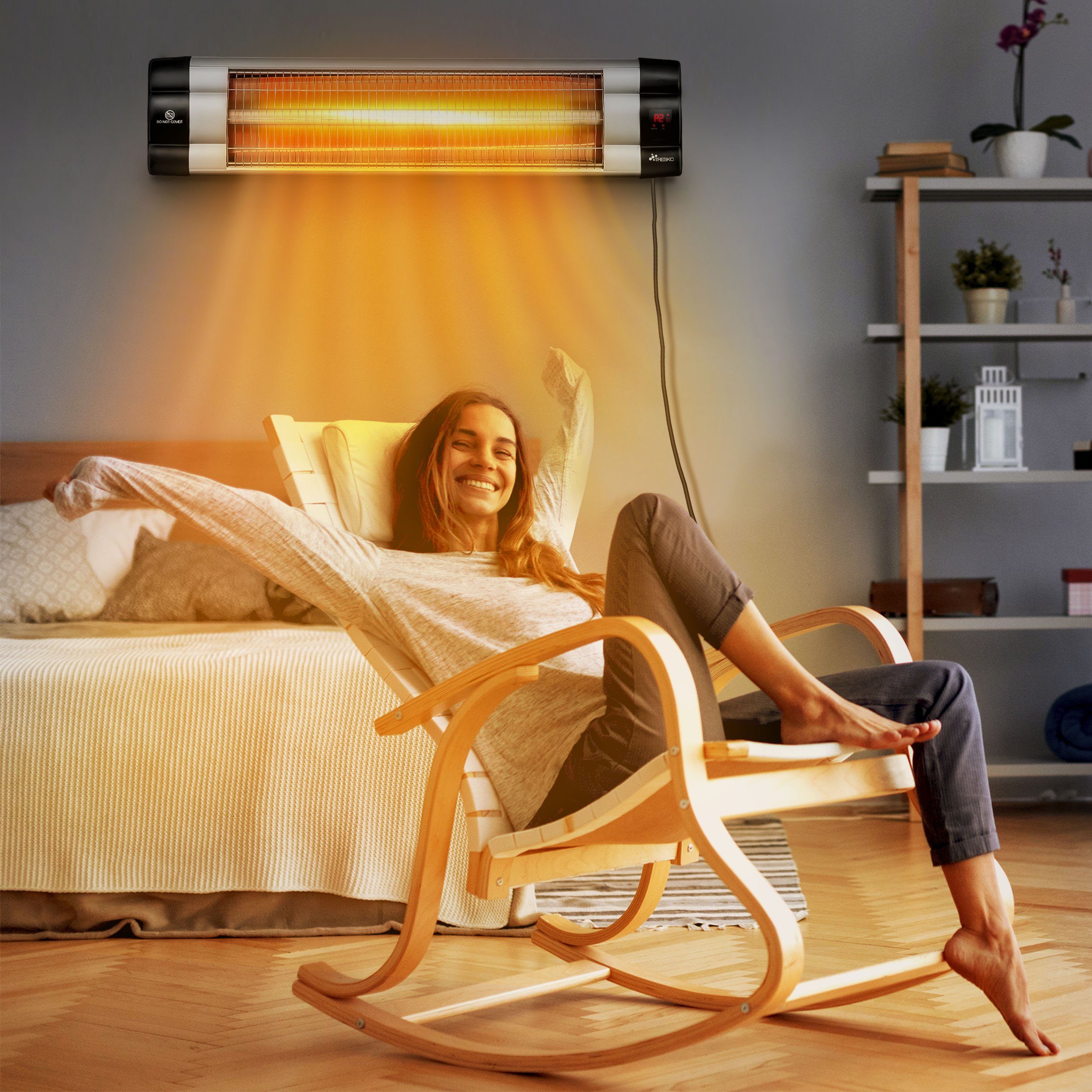 TRESKO Heizstrahler Infrarot Heizstrahler mit Fernbedienung, 3 Stufen & LED Anzeige, 2500 W, Wärmestrahler Wand Terrasse elektrisch Terrassenstrahler