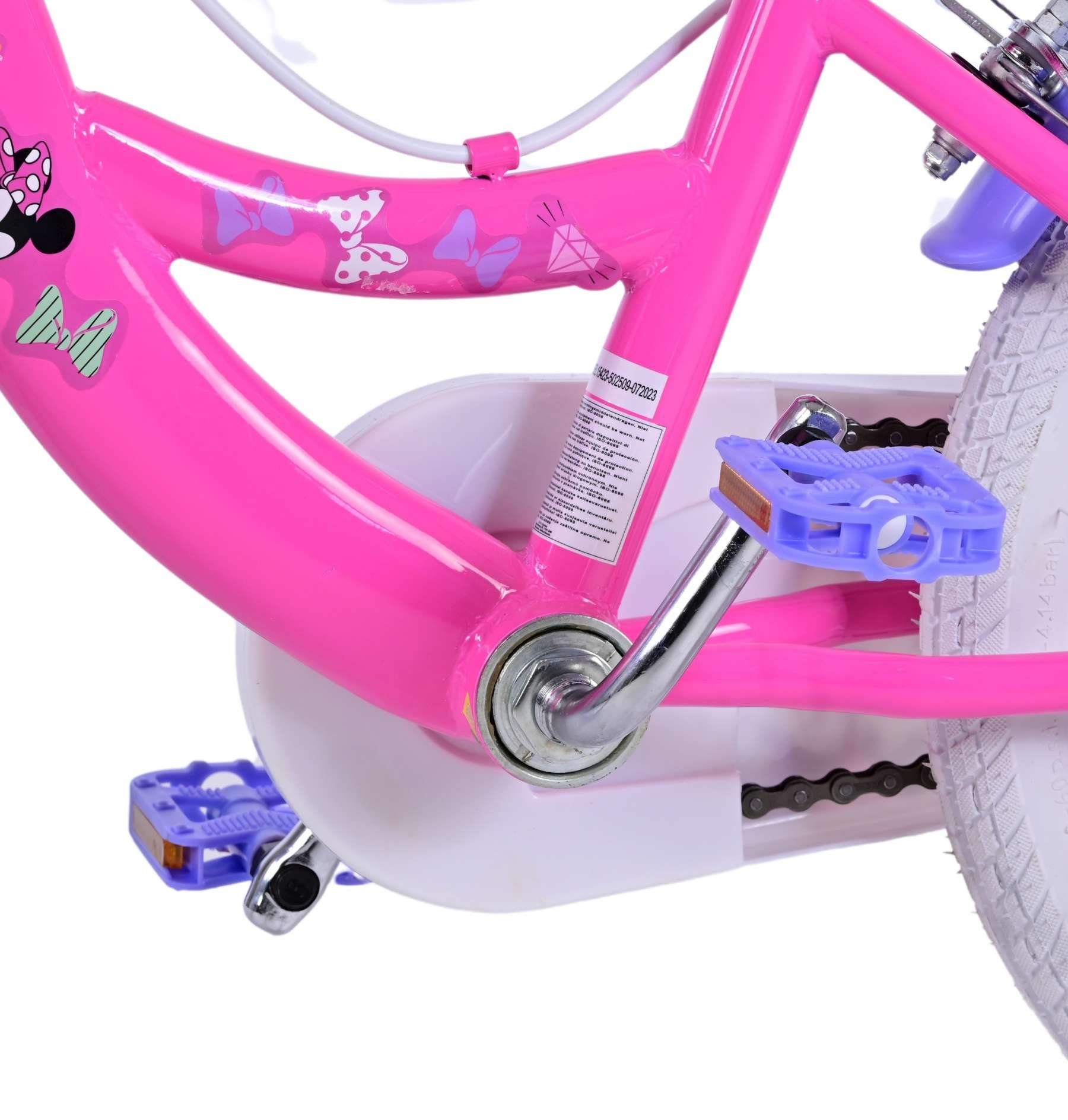 Volare Kinderfahrrad Disney Minnie - Mädchen - 14 bzw. 16 Zoll - Rosa - Zweihandbremsen, bis 60 kg, 85% zusammengebaut, 3- 4,5 bzw. 4 - 6 Jahre, Stahlfelgen