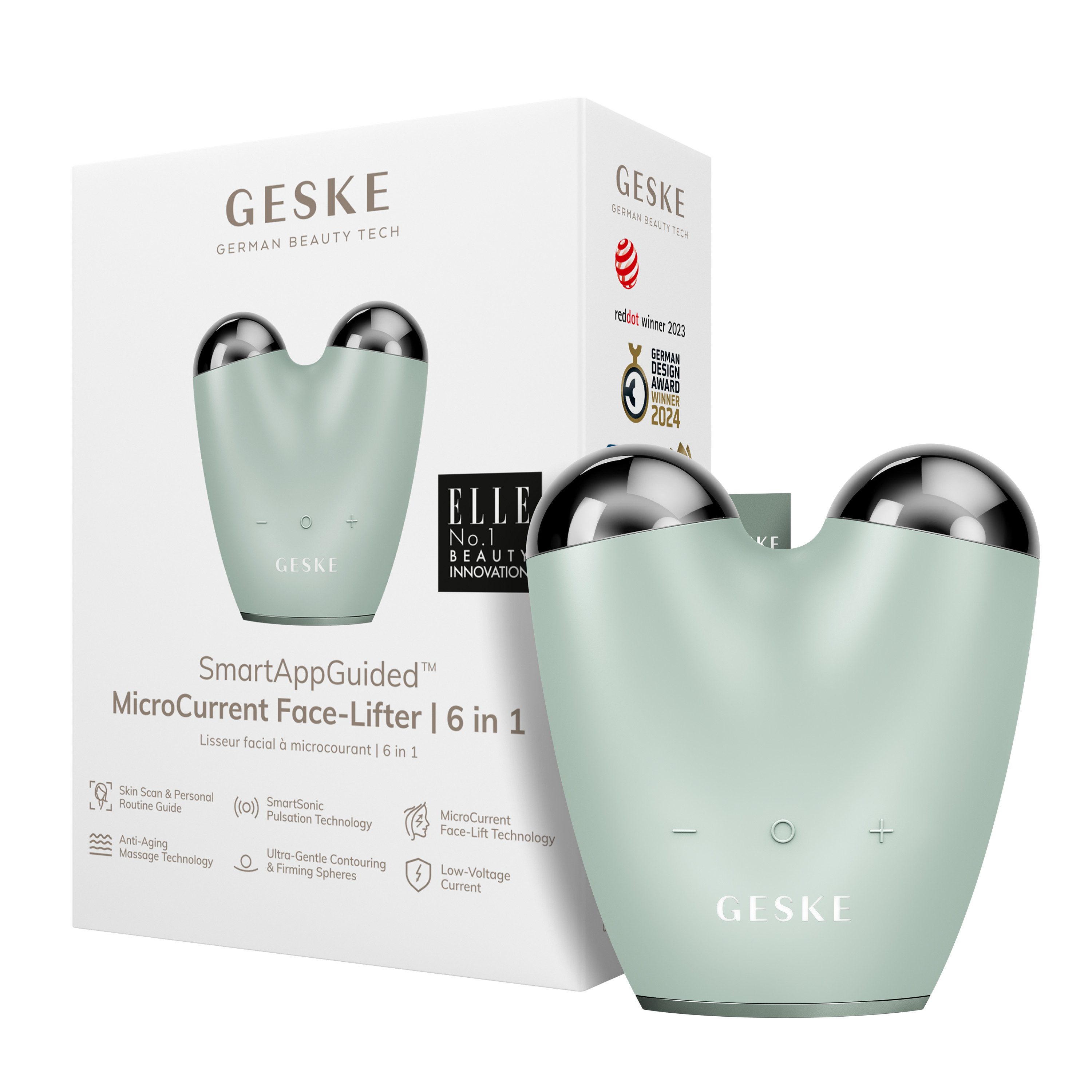 GESKE German Beauty Tech Enhancer SmartAppGuided™ MicroCurrent Face-Lifter 6 in 1, Packung (Gerät & USB-Ladekabel), 2-tlg., Gerät inkl. kostenloser APP (SmartAppGuided Device), Mit der GESKE App erhältst Du deine personalisierte Уход за кожейroutine.