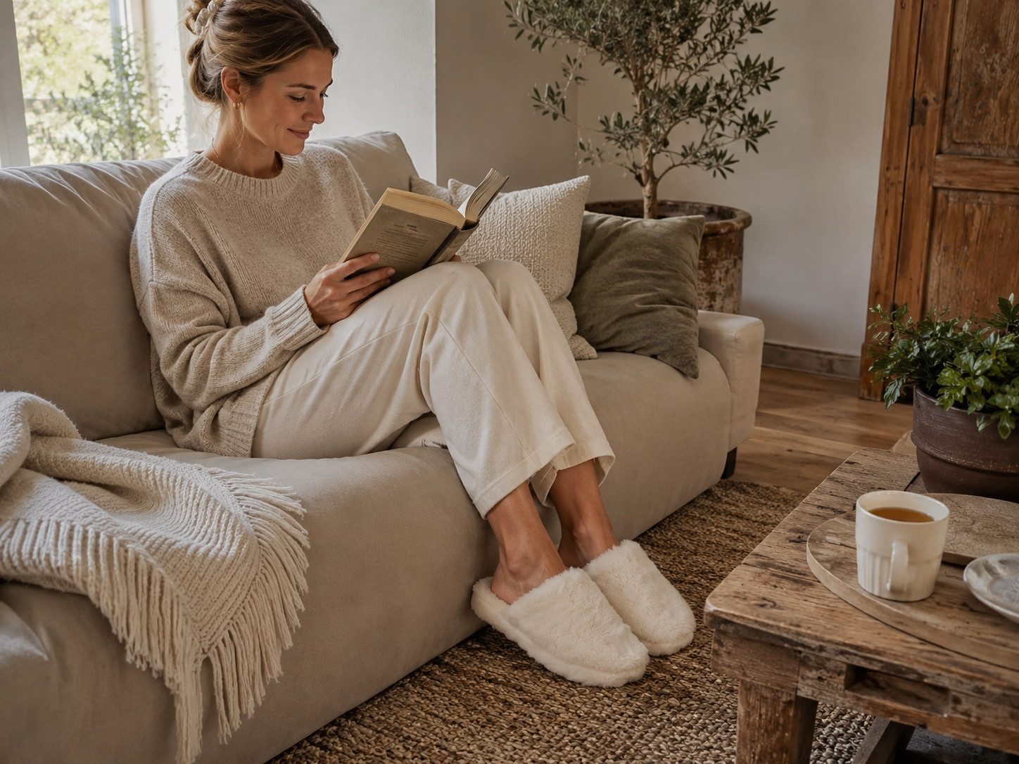 Fluffys Softina Damen Pantoffeln, weiß, warm, weich Hausschuh