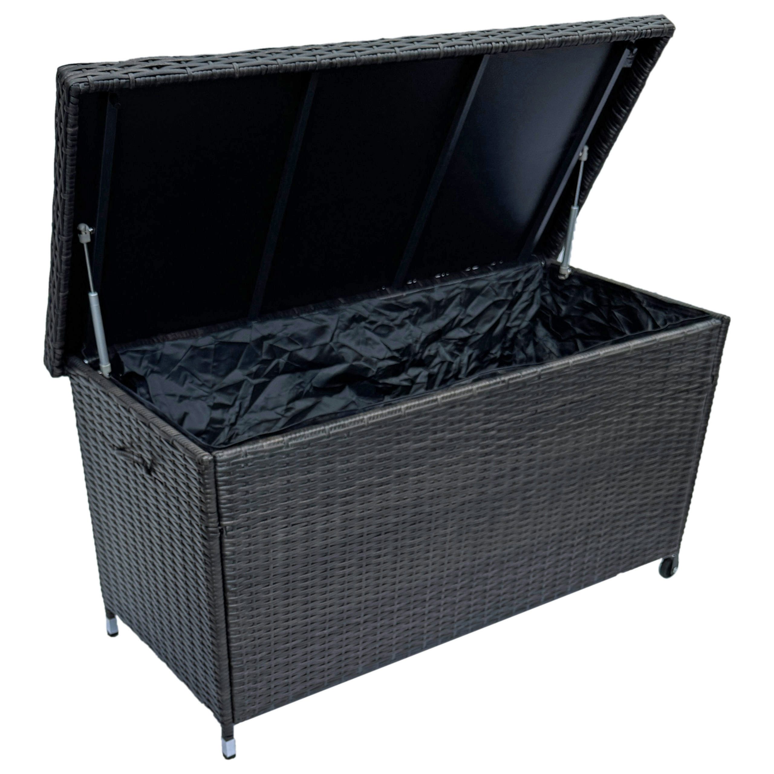 belavi Auflagenbox Polyrattan Auflagenbox ca. 121 x 60 x 56 cm, wasserdicht, Kissenbox Rattan-Optik, ca. 121x60x56 cm, 270 Liter, Innenplane
