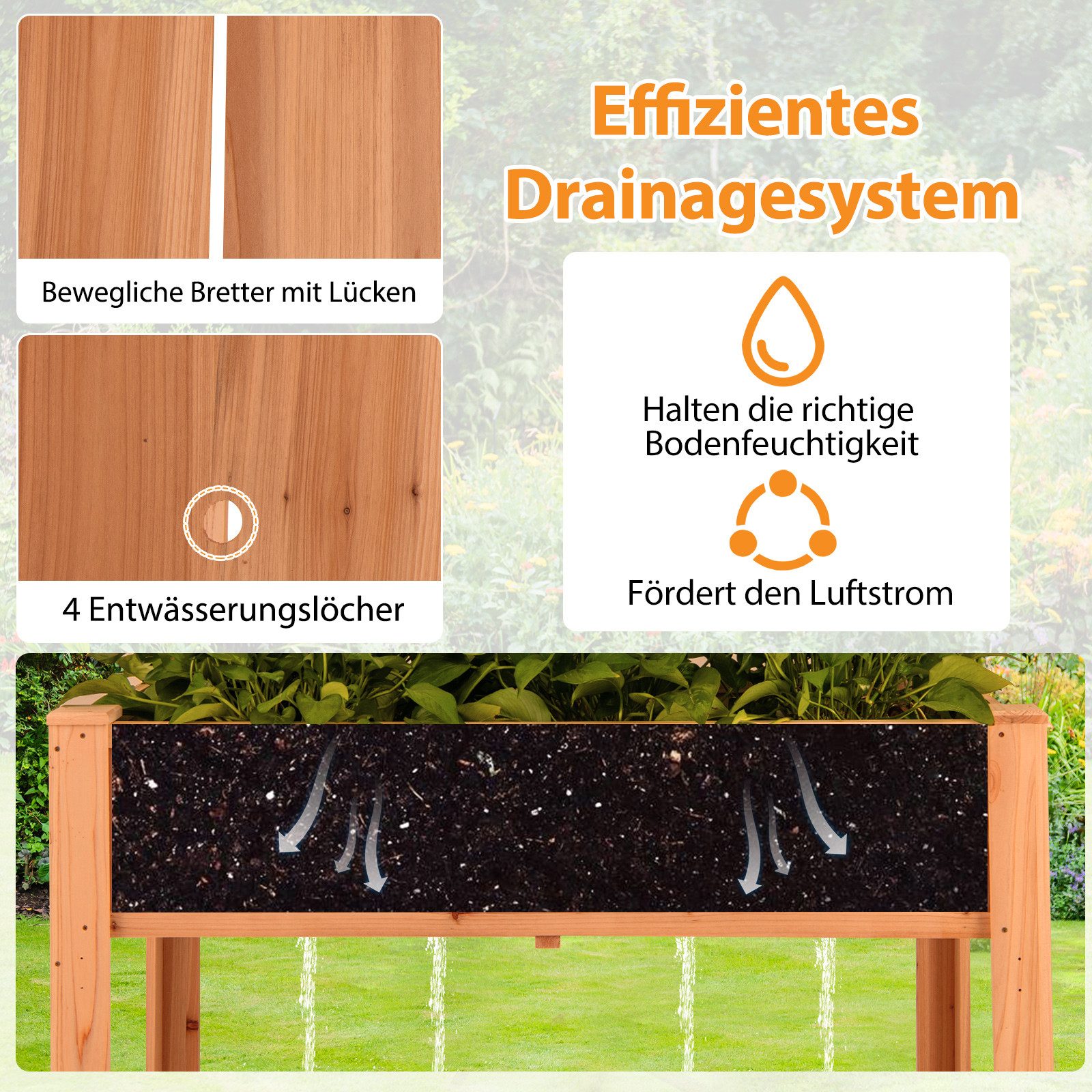 COSTWAY Hochbeet, Gartenbeet, Pflanzkasten, mit Rankgitter und Ablage