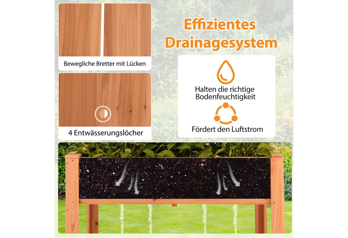 Thumbnail - COSTWAY Hochbeet, Gartenbeet, Pflanzkasten, mit Rankgitter und Ablage