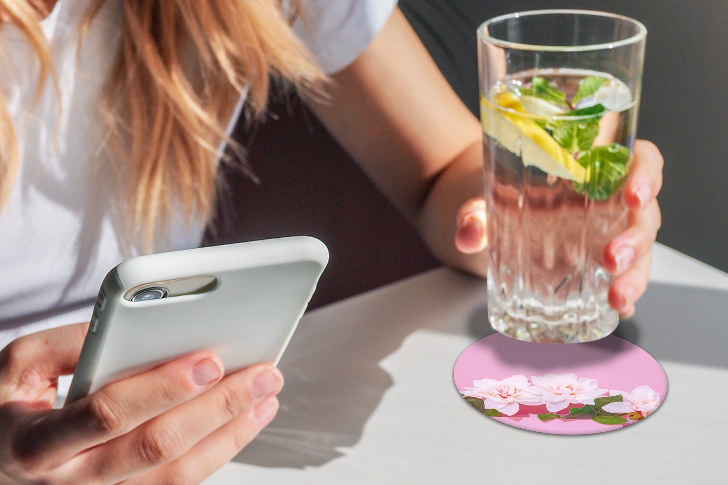 Gläser, - für Blüte - Zubehör Glasuntersetzer Tasse, Korkuntersetzer, 6-tlg., Getränkeuntersetzer, Rosa, Tassenuntersetzer, Becher MuchoWow Sommer