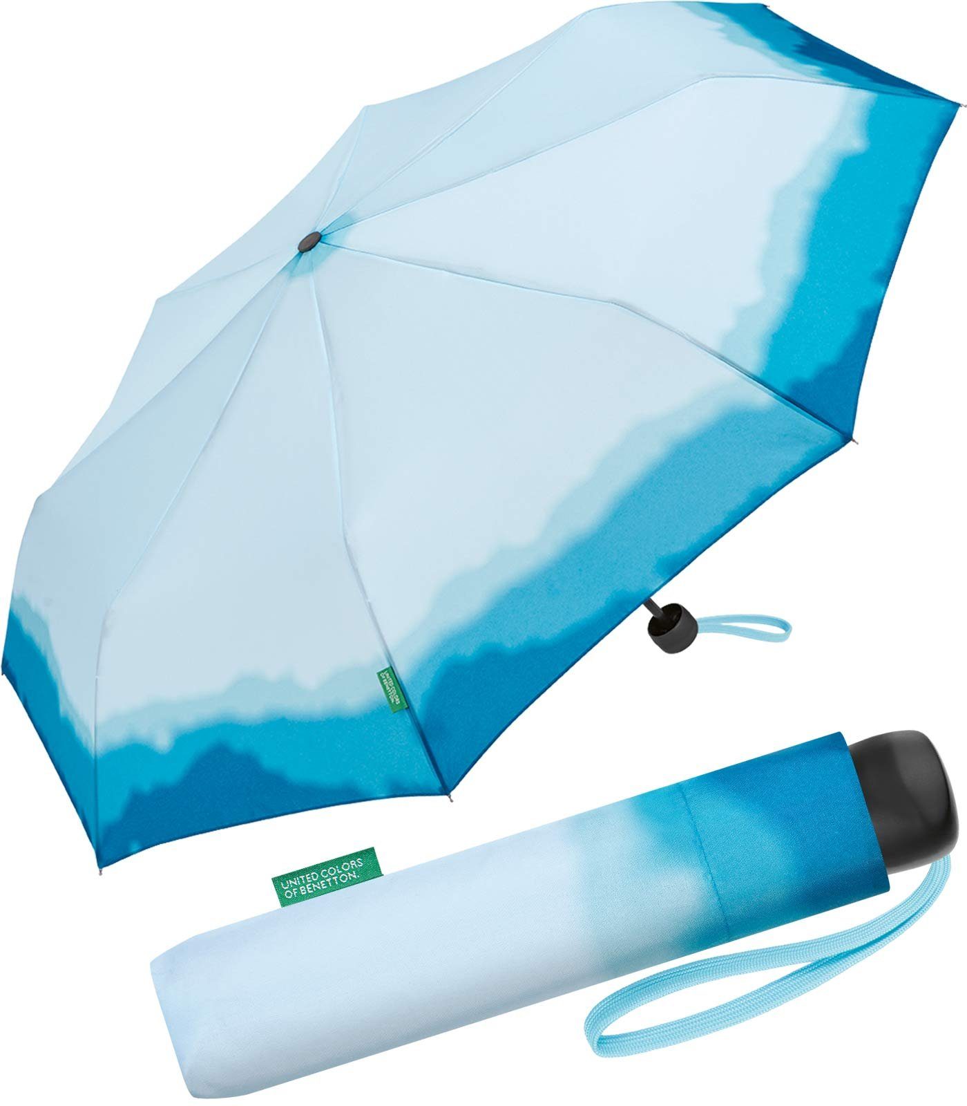 Supergünstiger Preis jetzt verfügbar! United Colors - Farbverlauf-Muster Taschenregenschirm modernem, Mini blue, Super farbigen Benetton Dip Dye mit of diva blau