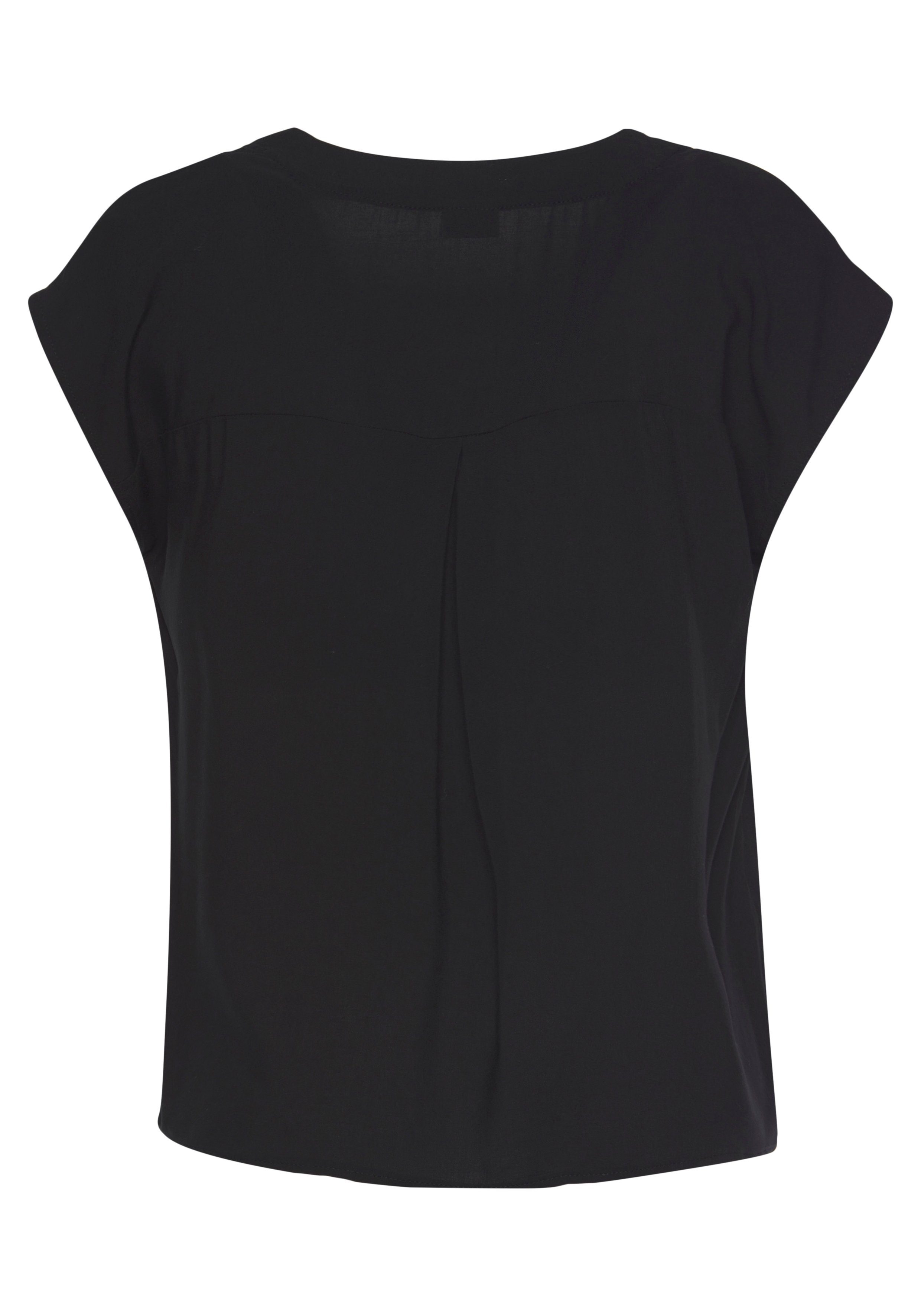 LASCANA Schlupfbluse mit tiefem V-Ausschnitt und modischen Knöpfen luftige Kurzarmbluse, lässiges Blusenshirt, Basic – Bild 4 von 5