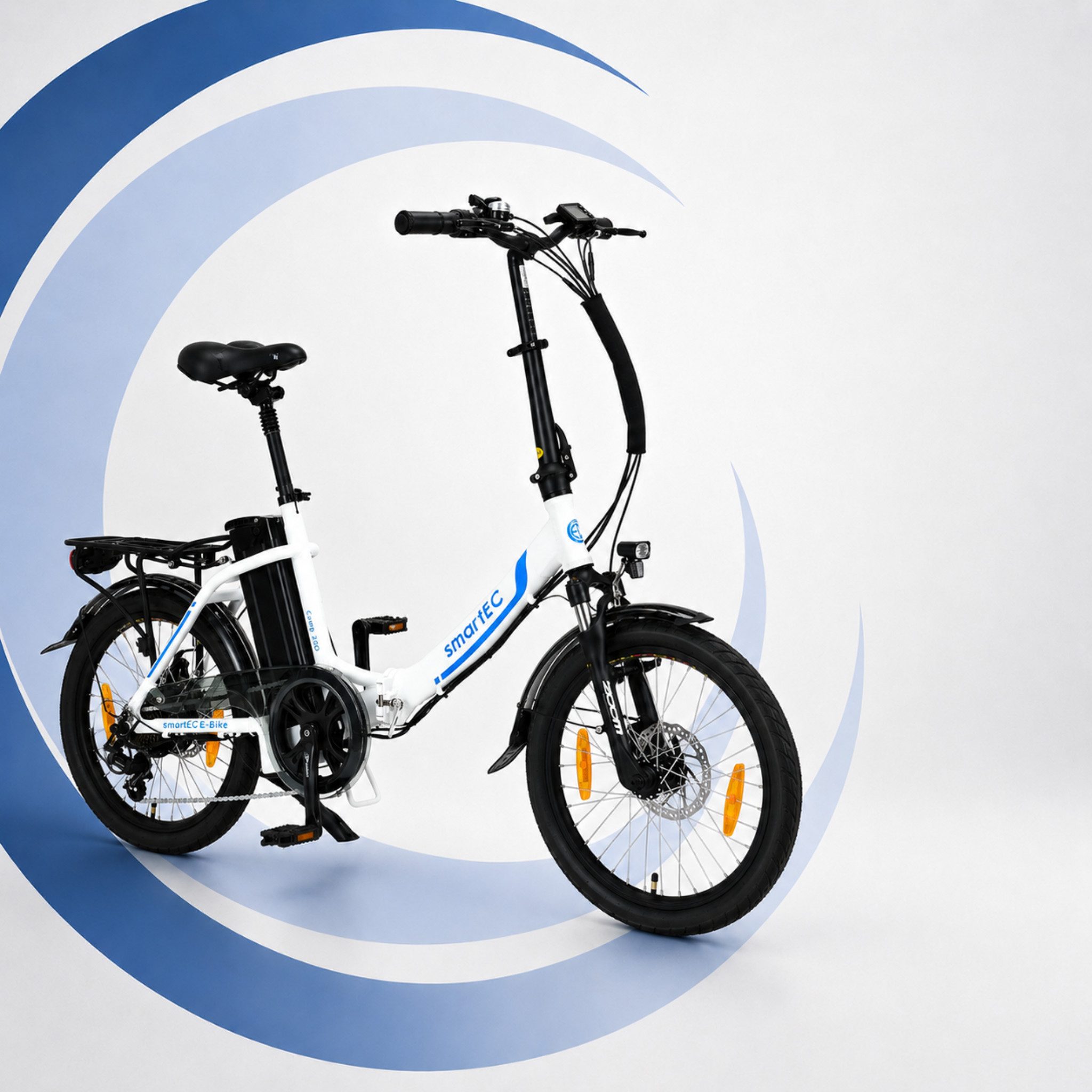 smartEC E-Bike Klapprad 20 Zoll E-Faltrad Camp-20D Pedelec Weiß smartEC, 7 Gang Shimano Tourney Schaltwerk, Kettenschaltung, Hinterrad-Nabenmotor, 562.00 Wh, (1 Paket, 6 tlg., Akku mit Ladegerät), Damen/Herren Unterstützung 25 km/h Anfahrhilfe Scheibenbremse StVZO