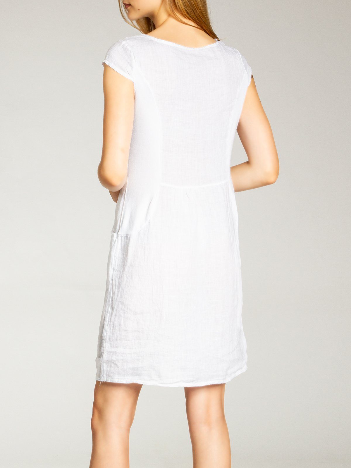 Caspar Sommerkleid SKL018 knielanges Damen Sommer Leinenkleid mit Perlmutt Knöpfe Dekor figurumspielender Schnitt, luftig leicht, angenehm kühlend