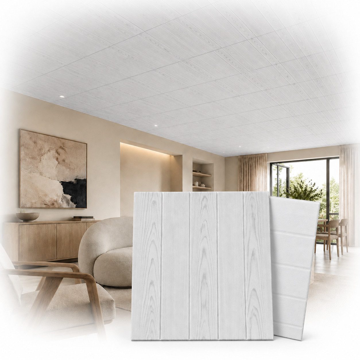 IKHEMalarka 3D Wandpaneel aus Polystyrol Styropor XPS Holzoptik 4m² Pakiet, 0,25 qm, Paneelen für Decken Wand 50x50cm 3mm Stärke – Bild 4 von 5