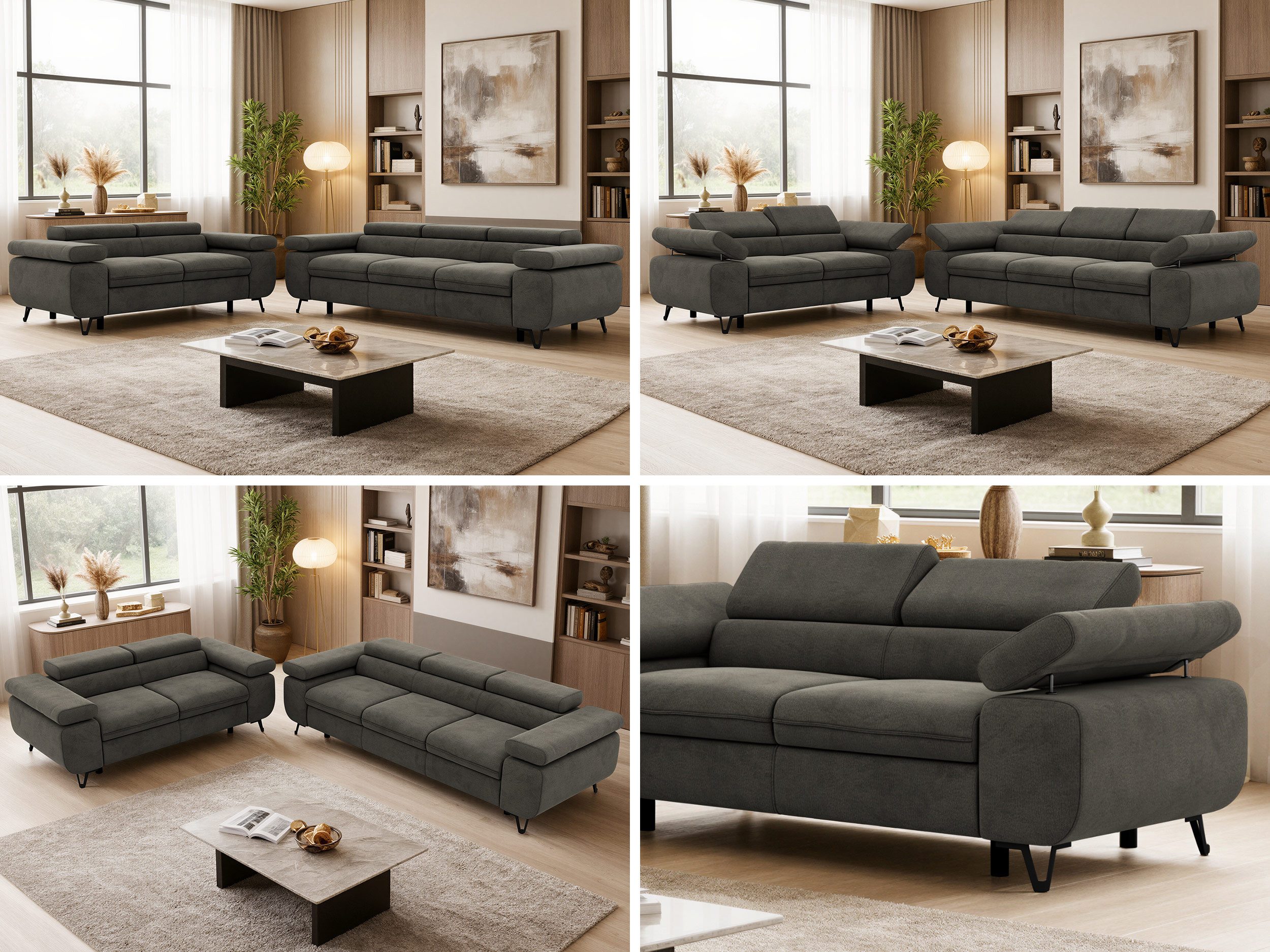MKS MÖBEL Polstergarnitur PETER, (2+3, Set, modernes Sofa-Set, Couchgarnitur fürs Wohnzimmer), verstellbare Kopfstützen und Armlehnen