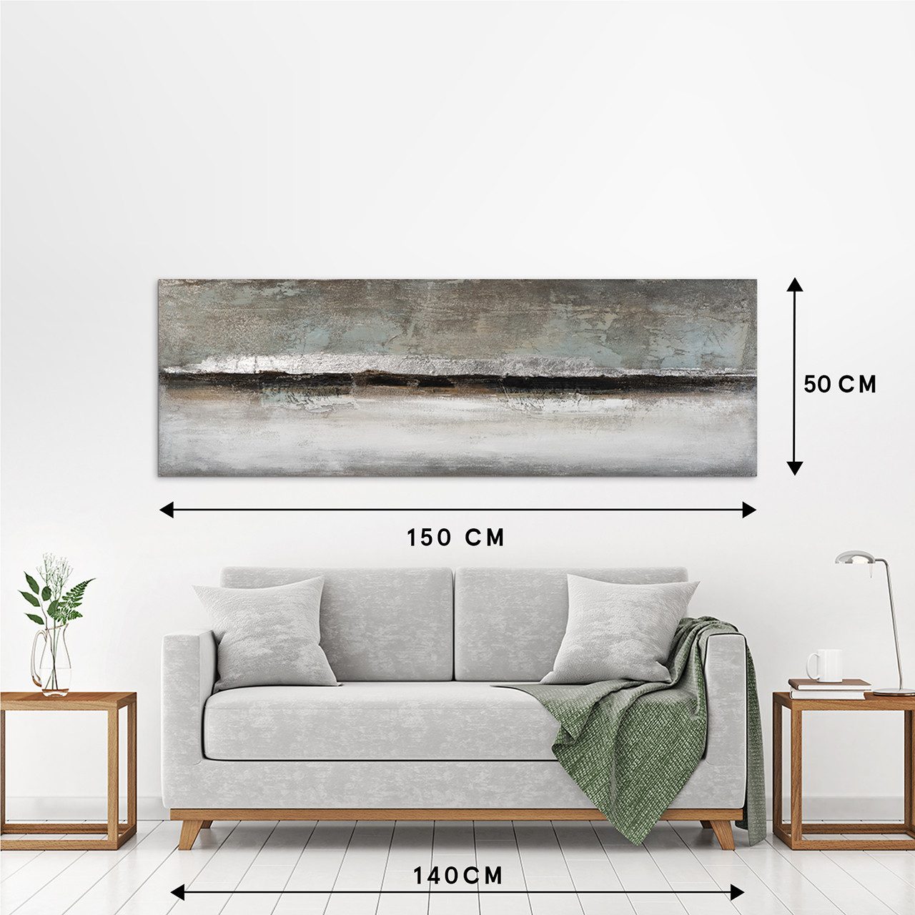 ArtUniverse Gemälde Komposition in Grau und Silber 50 x 150 cm, Abstrakt