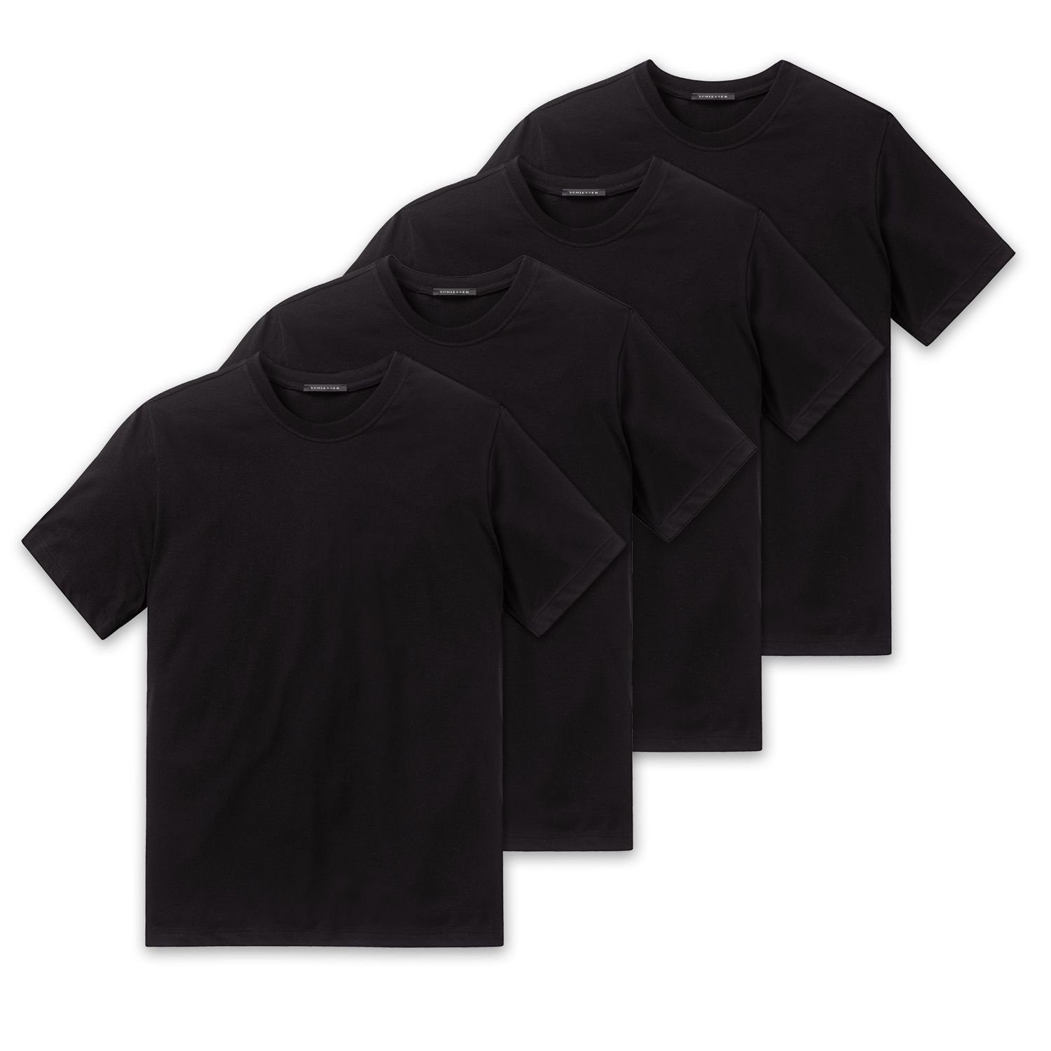 Schiesser T-Shirt Essentials Rundhals-Ausschnitt 4 x Schwarz