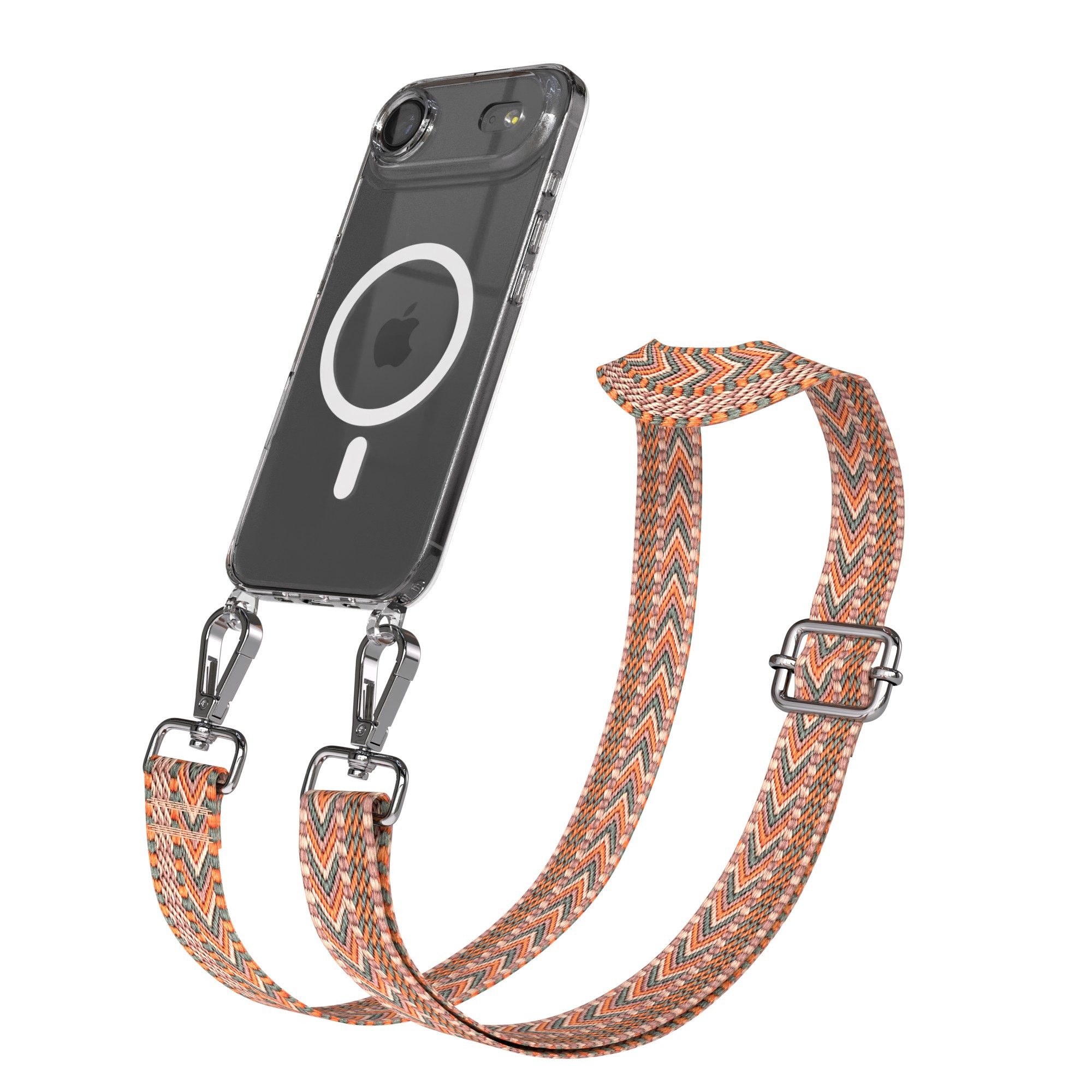 EAZY CASE Handykette Umhängeband MagSafe Hülle für Apple iPhone Air 6,5 Zoll, Flache Kordel für Handy Ketten Style Silikon Case MagSafe Orange